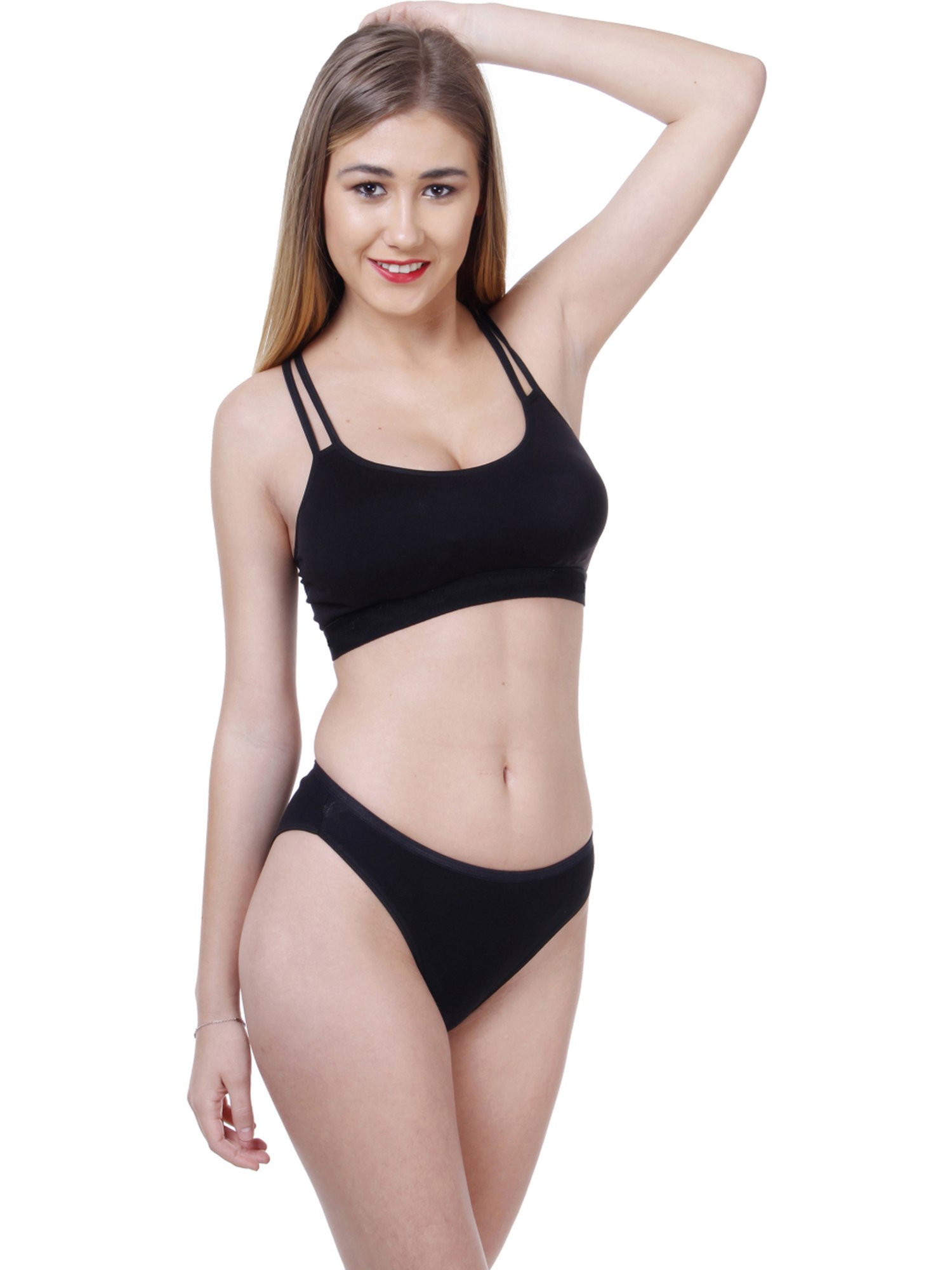 AROUSY Red & Black Cotton Bra Panty Set - Pack Of 2