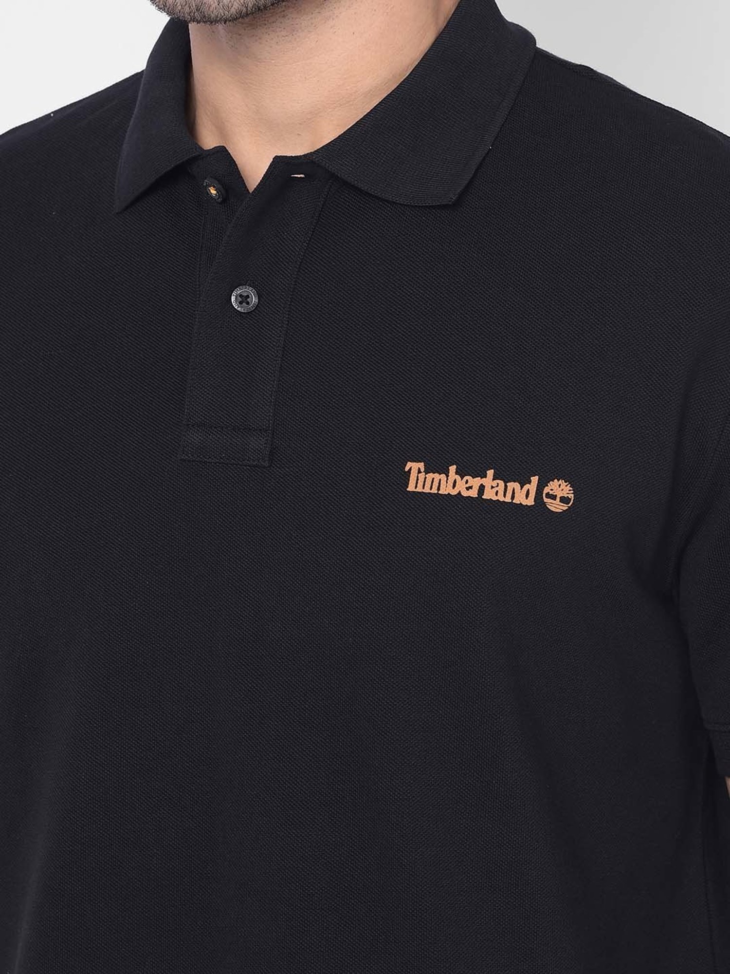 Timberland Black Regular Fit Logo Print Polo T-Shirt