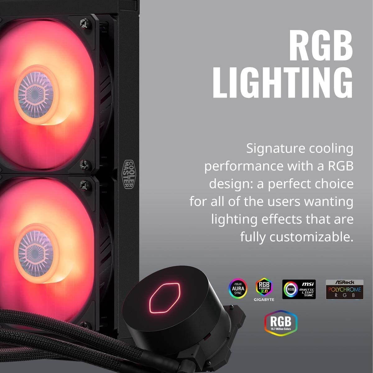 Cooler Master MasterLiquid ML240L RGB V2, Close-Loop AIO CPU Liquid Cooler, 3rd Gen Dual Chamber Pump, 240 Radiator, Dual SickleFlow 120mm for AMD Ryzen/Intel 1151 (MLW-D24M-A18PC-R2)