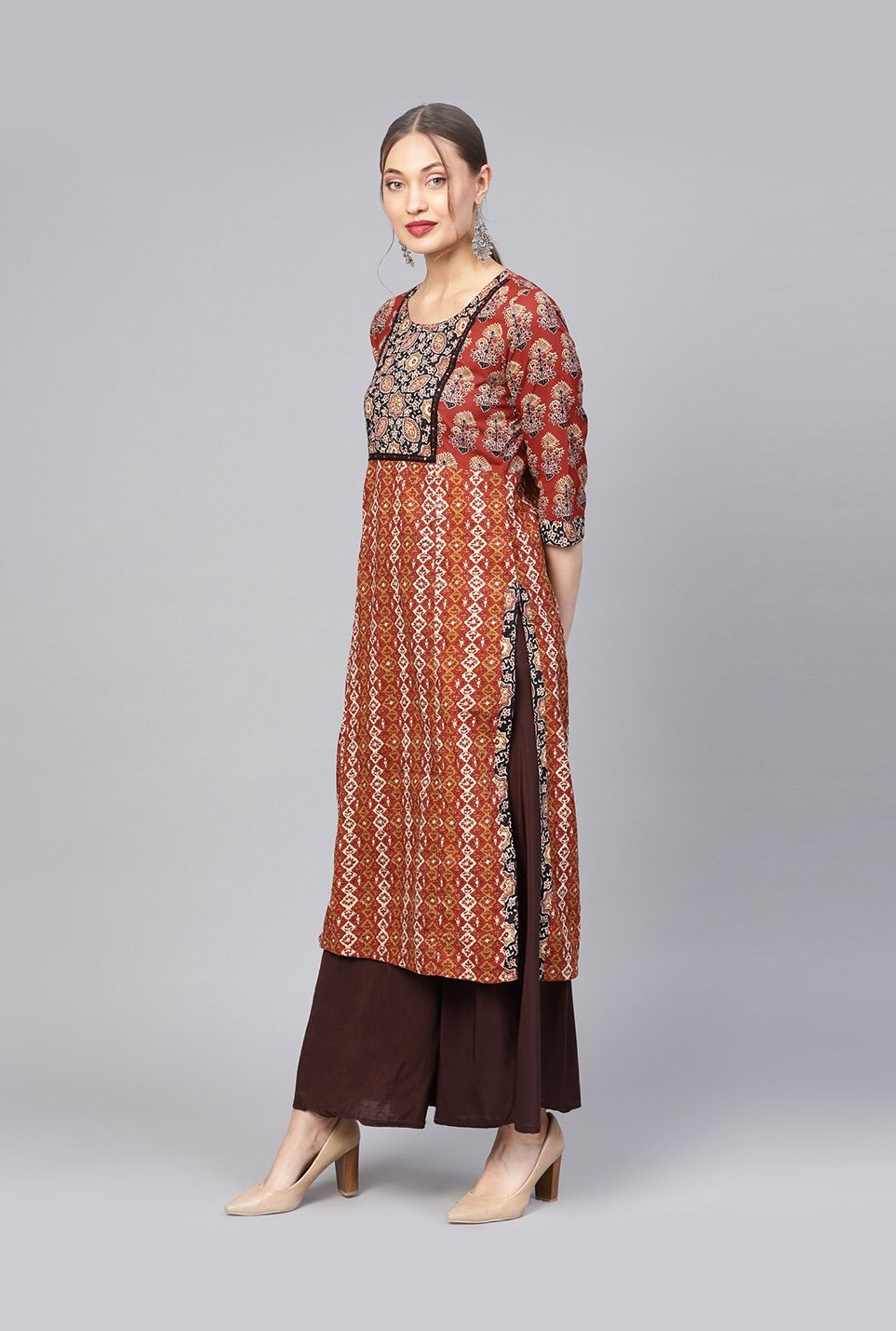 Saffron Threads Black Printed Straight Kurta