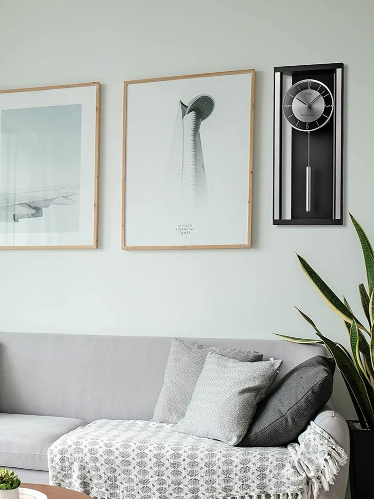 SEIKO stylish black & silver wood wall clock