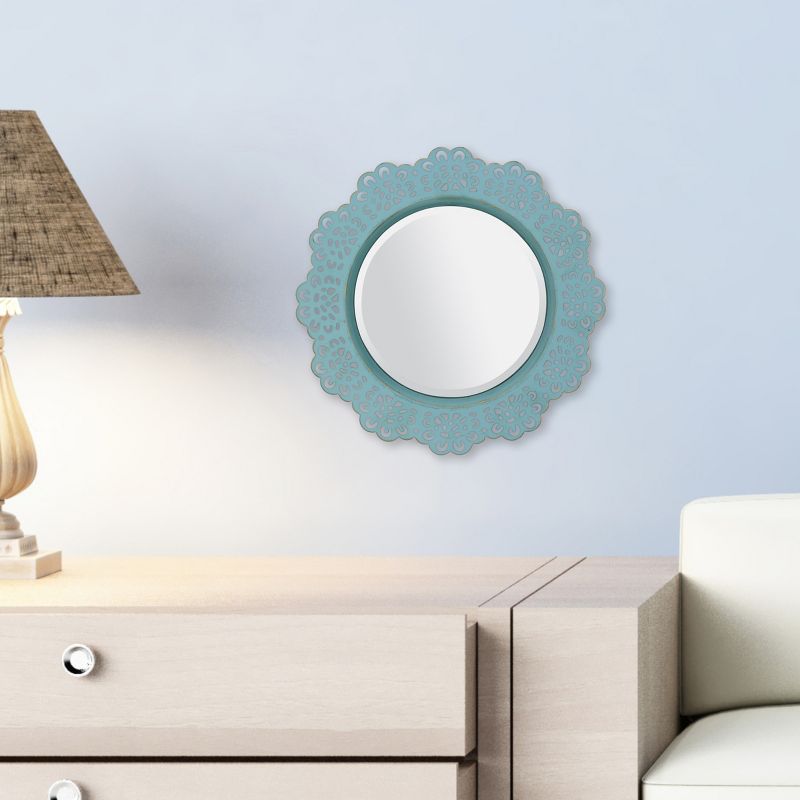 12.5" Floral Metal Lace Wall Mirror Light Blue - Stonebriar Collection