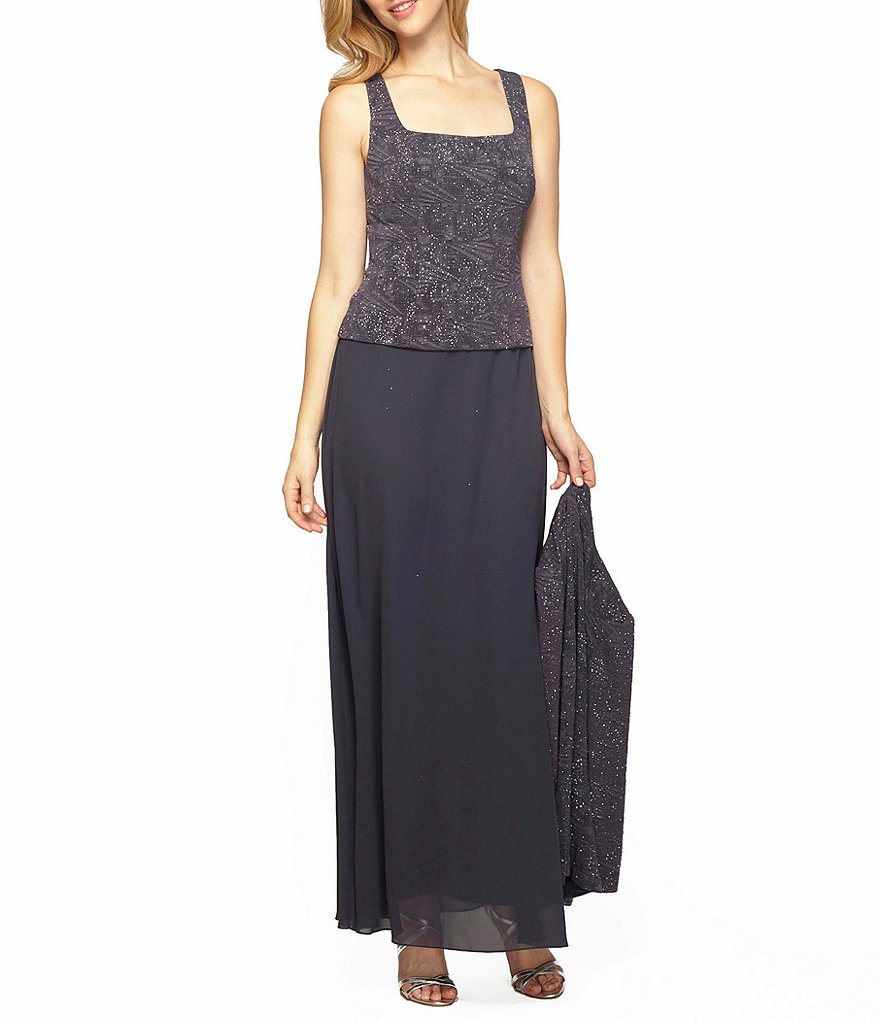 Alex Evenings 2-Piece Glitter Embellished Jacquard Jacket Dress