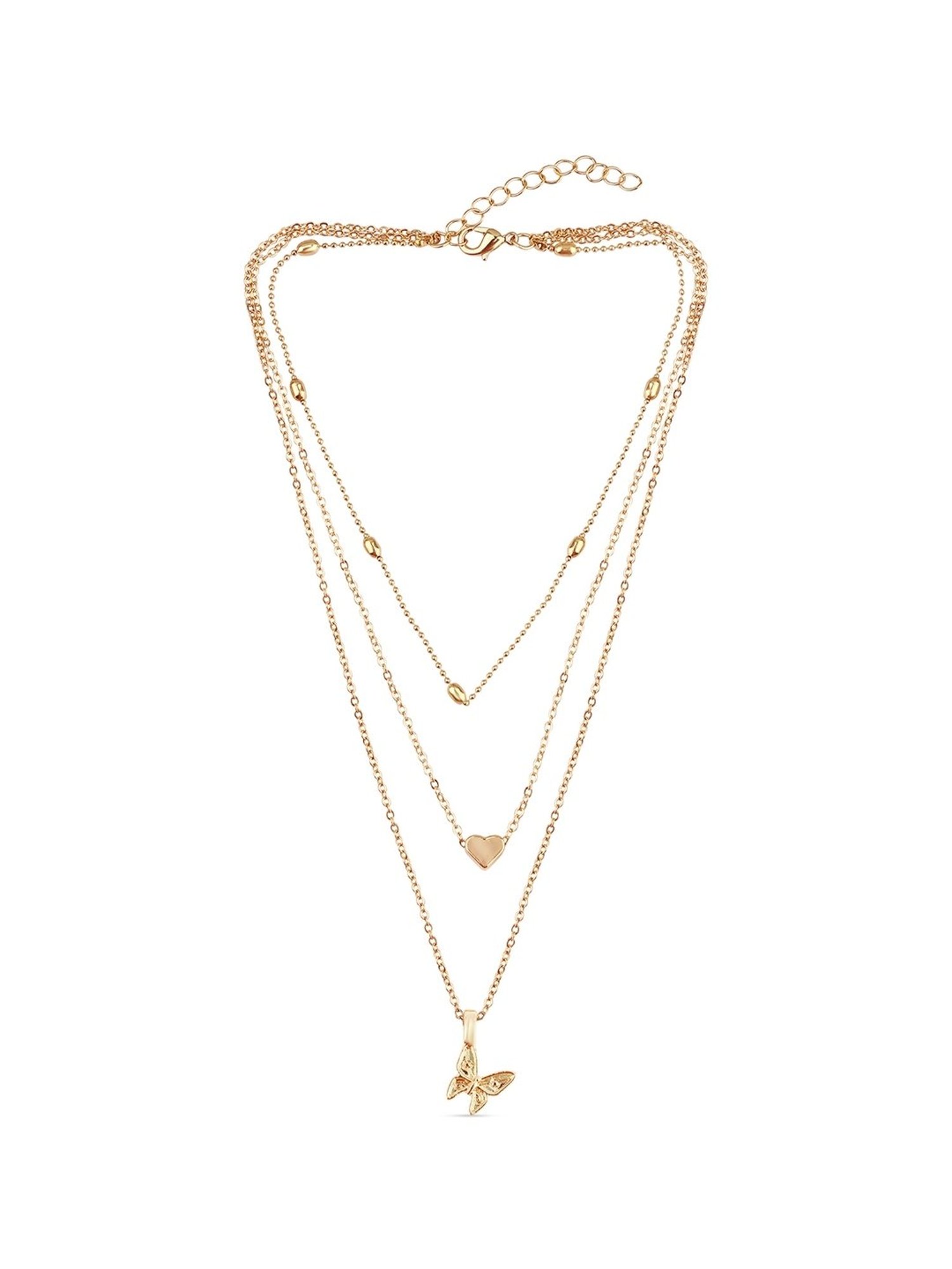 ToniQ Gold-Plated Butterfly & Heart Charm Layered Necklace for Women
