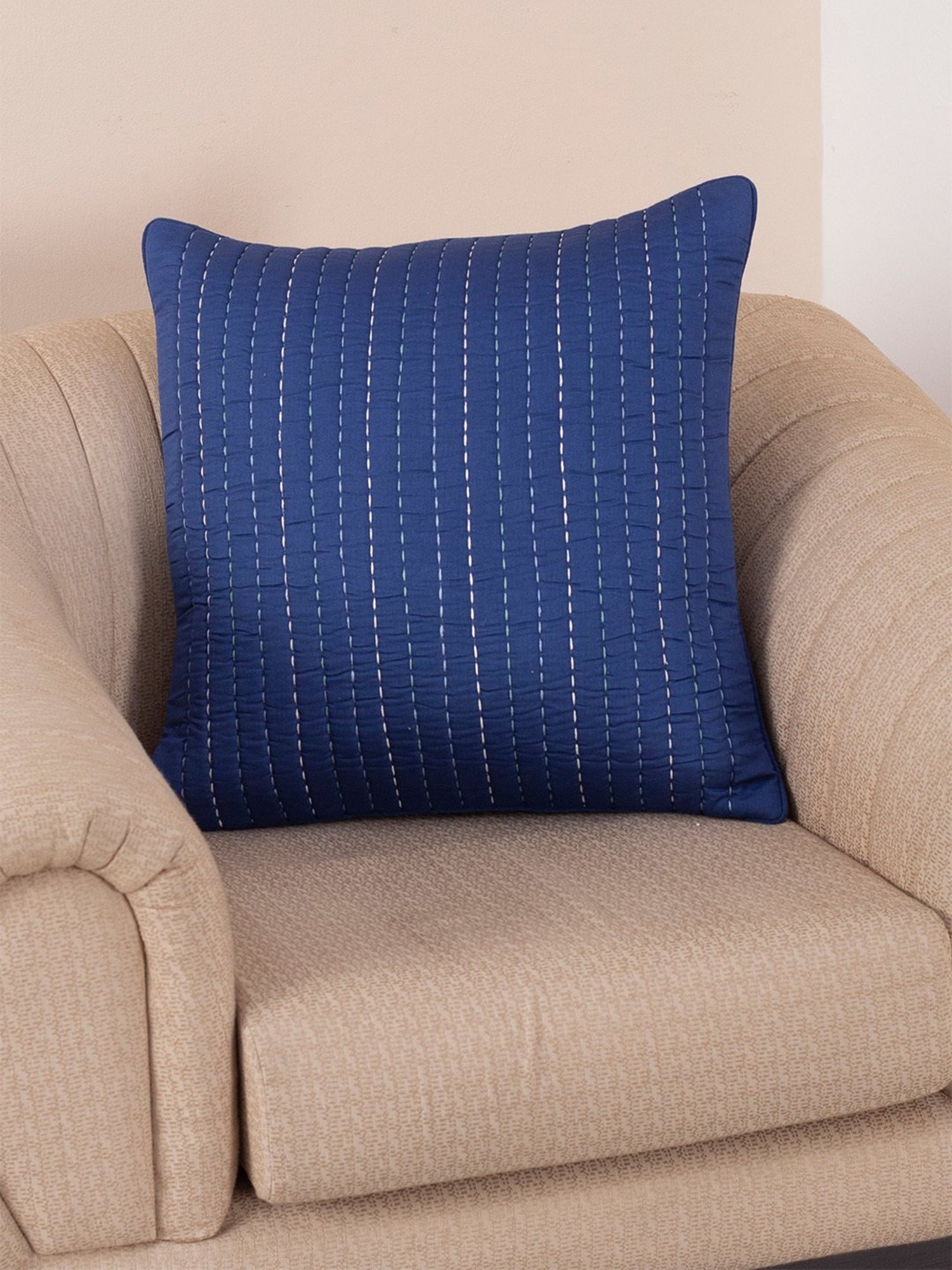 Maspar Hues Folklore Transition Embroidery Blue Cotton Cushion Cover