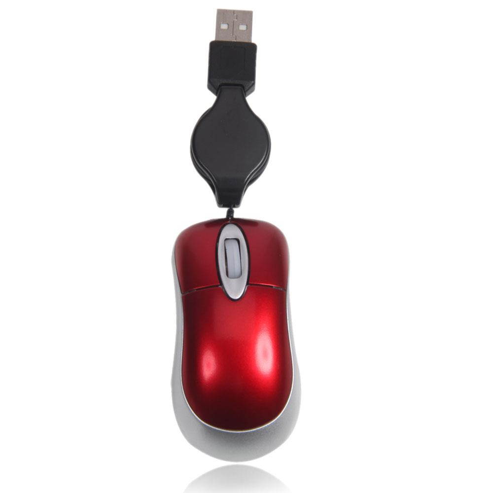 6082 USB Mini Retractable Optical Scroll Wheel Mouse Red