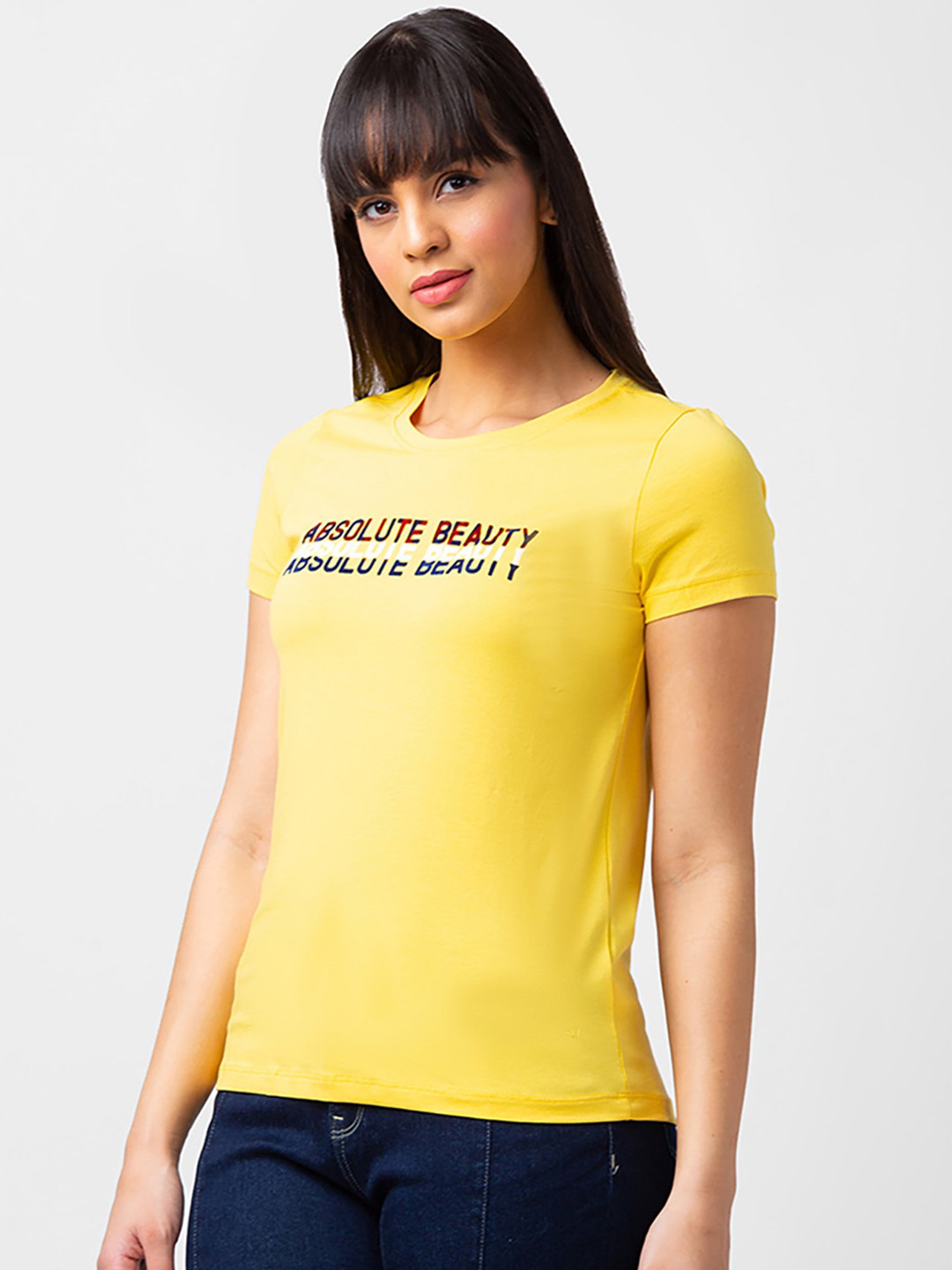 Spykar Yellow Printed T-Shirt
