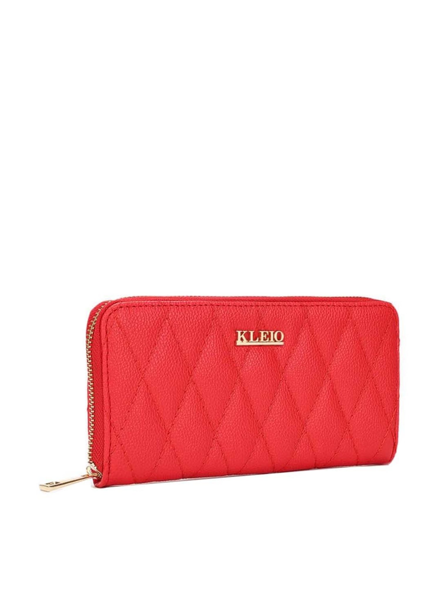 KLEIO Red Quilted Zip Around Wallet for Women