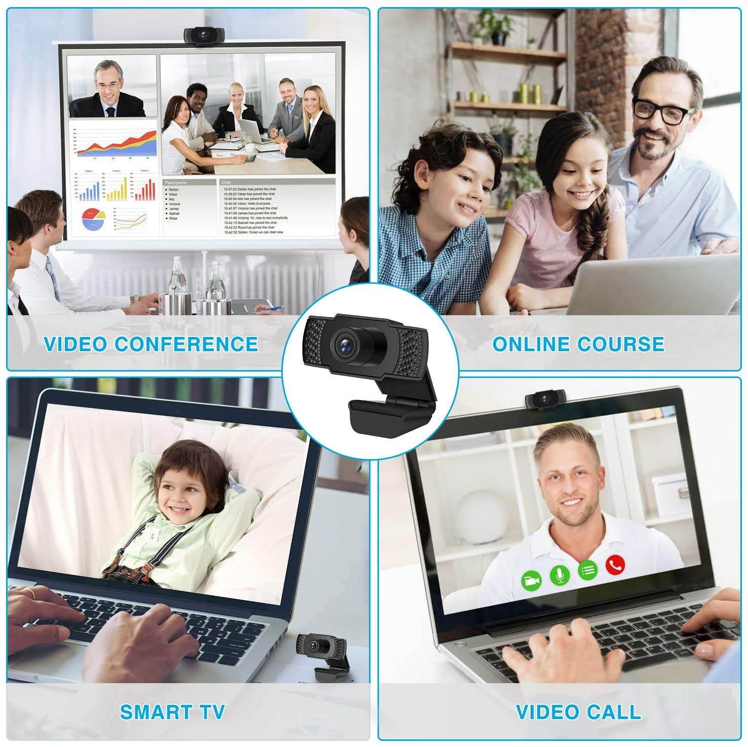 Webcam with Microphone, 1080P HD Webcam Streaming Computer Web Camera for Online Teaching/Business Meeting, Plug and Play Face Camera with Auto Focus for PC Desktop Laptop