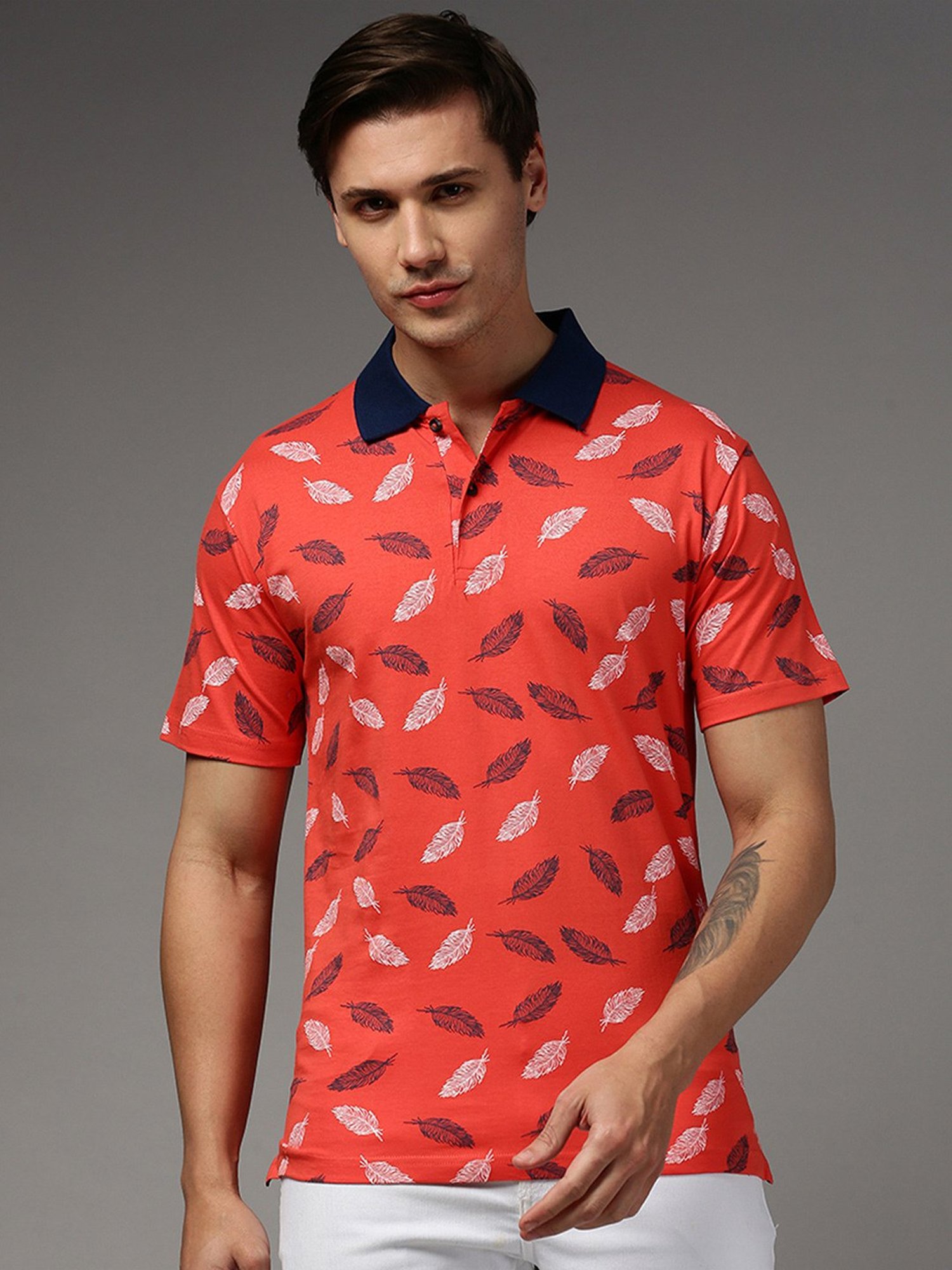 Kryptic Orange Regular Fit Printed Cotton Polo T-Shirt