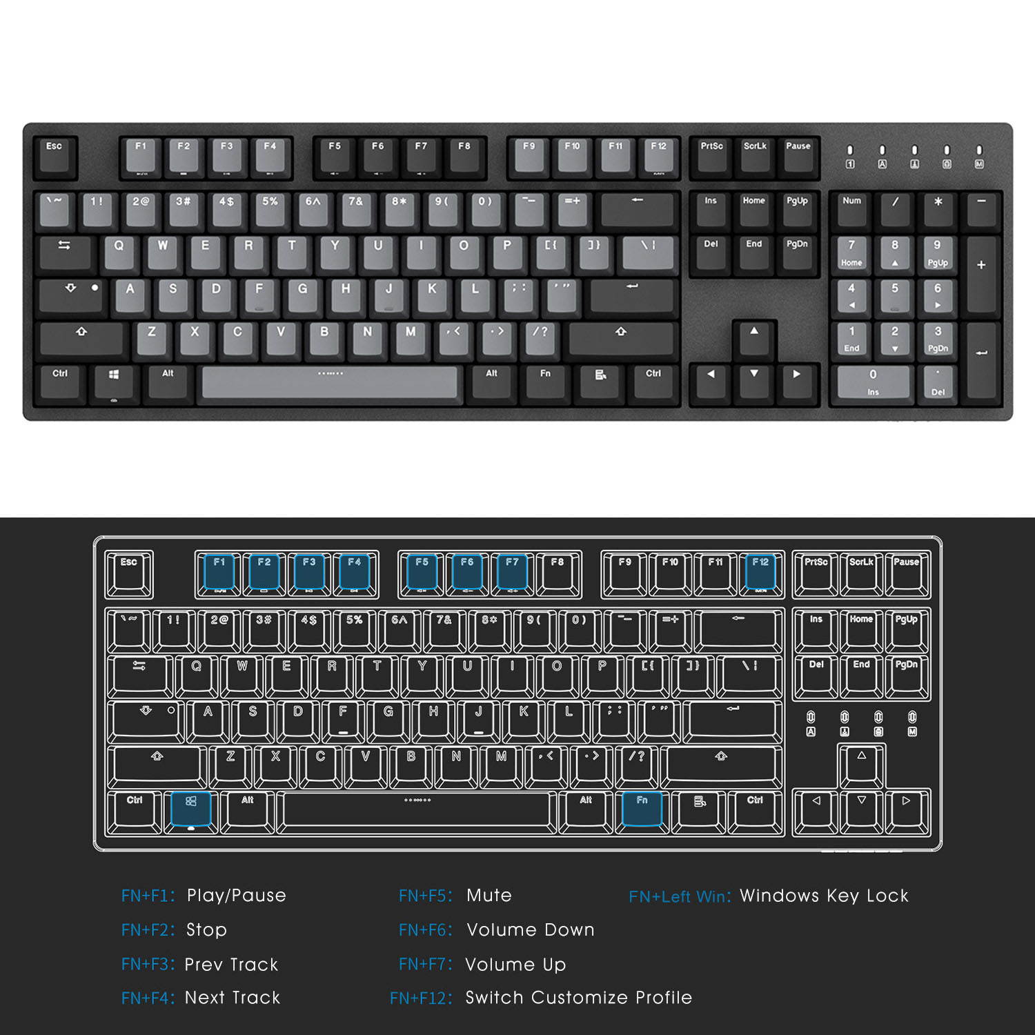 Durgod Taurus K310 Mechanical Gaming Keyboard - 104 Keys - Double Shot PBT - NKRO - USB Type C (Cherry Silent Red, Grey)