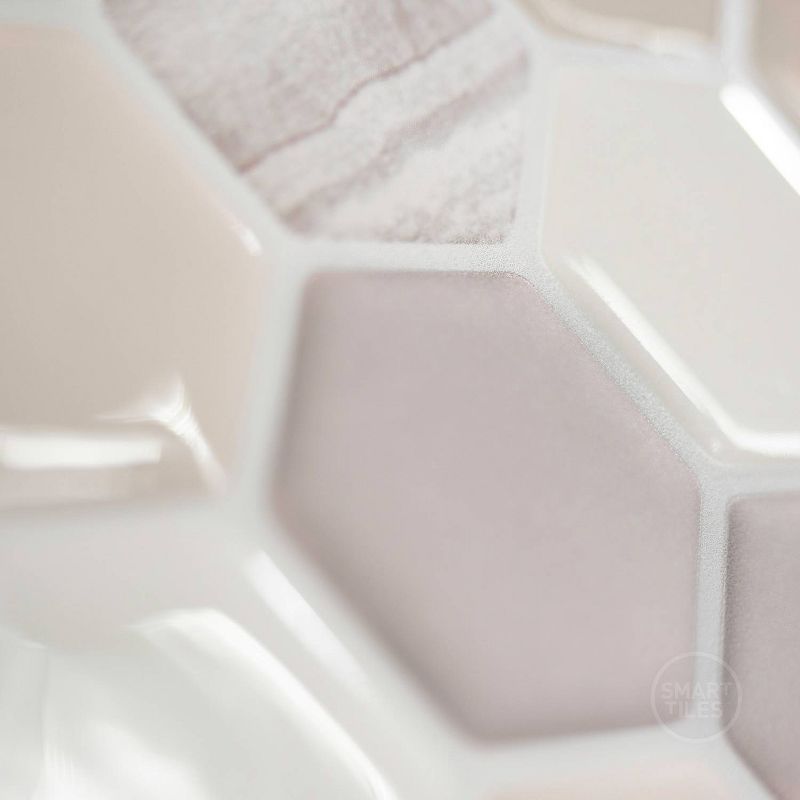 Smart Tiles 3D Peel and Stick Backsplash 4 Sheets of 9.76" x 9.35" Kitchen and Bathroom Wallpaper Hexagon Greige