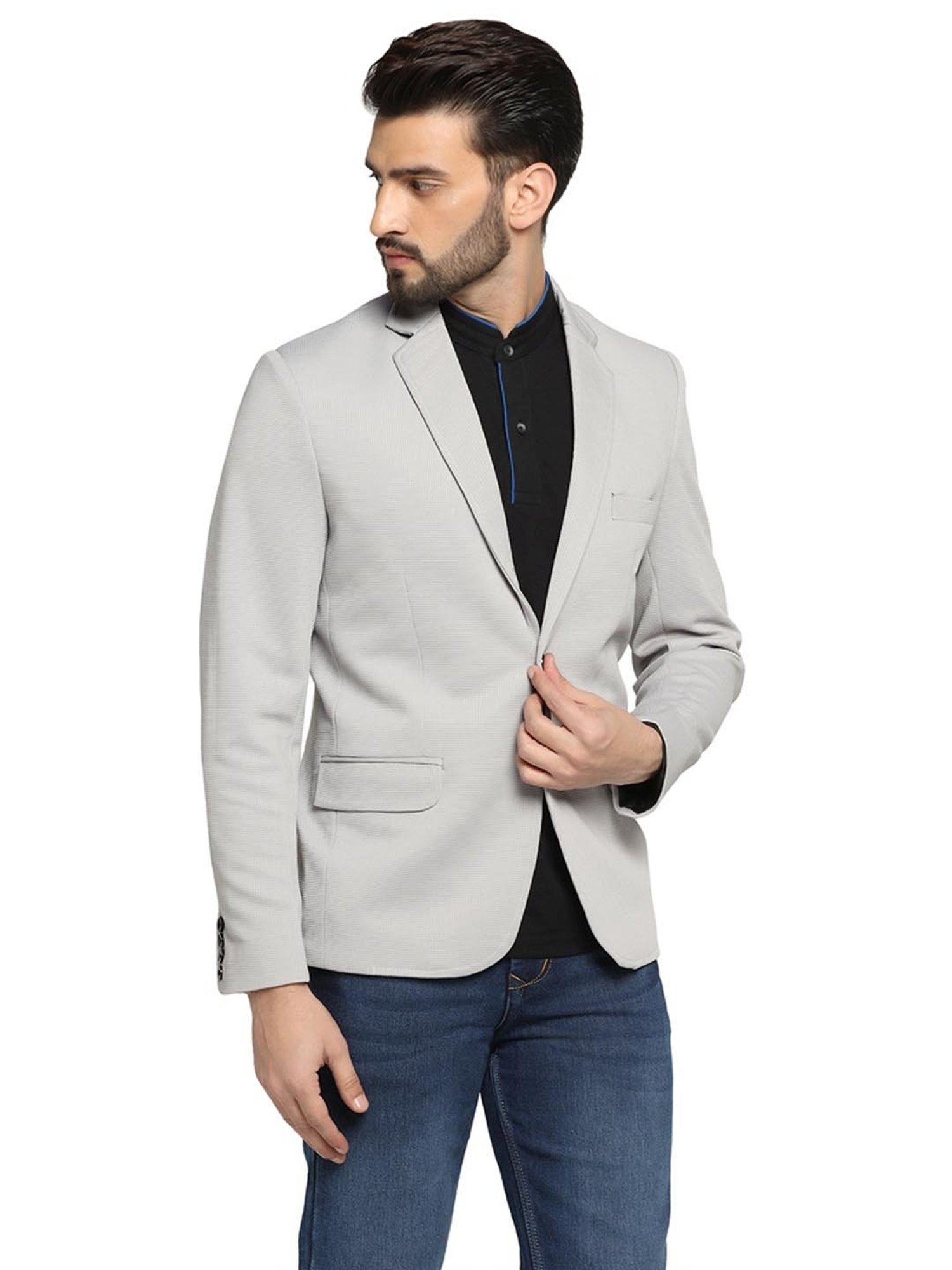 TAHVO Grey Cotton Slim Fit Blazer