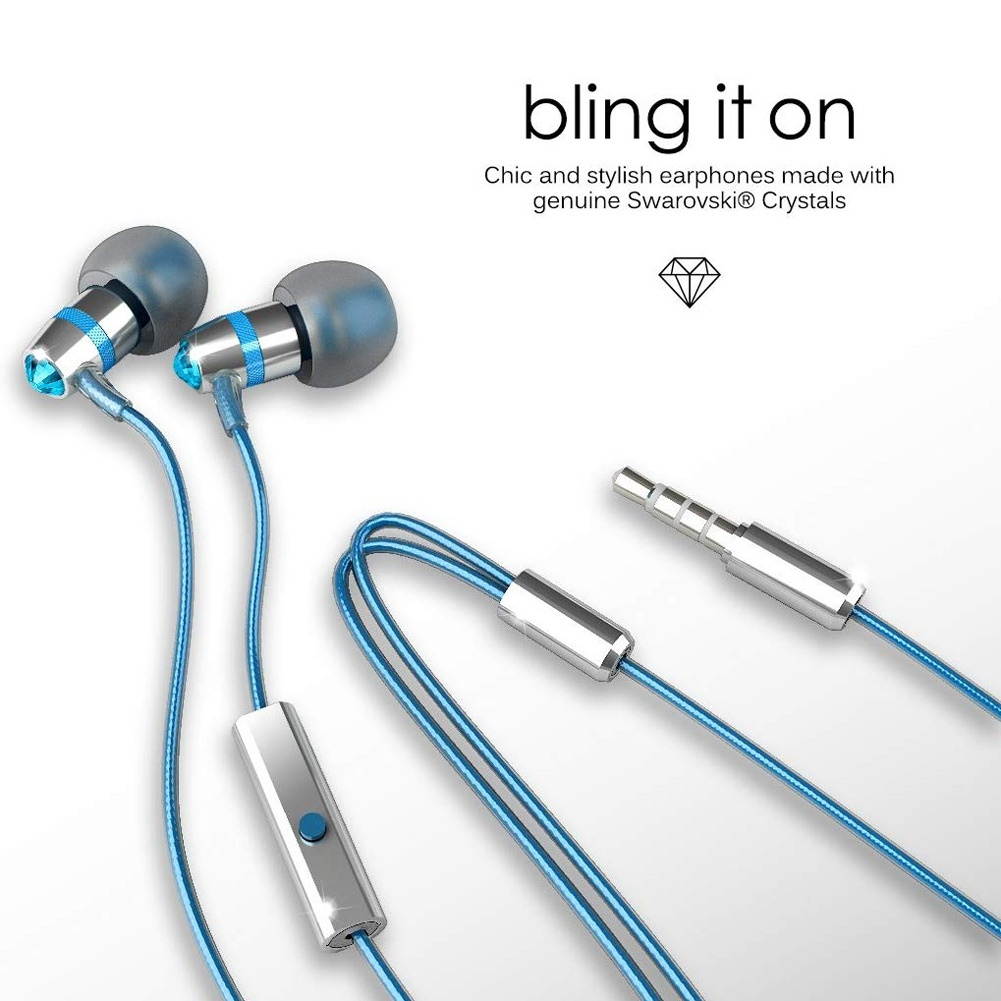 Mee audio Turquoise Blue  EP-M11J-TQ-MEE  In-Ear Headphones with Microphone Made with Swarovski Crystals