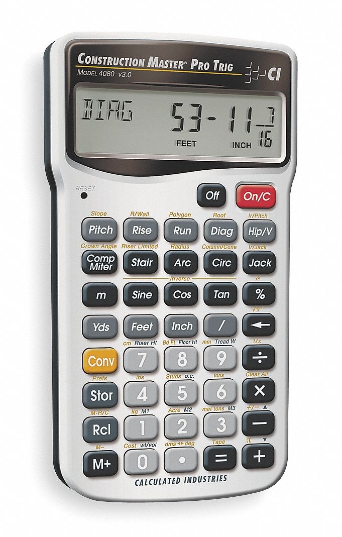 Construction Calculator,6 Lx3 1/4 In W CALCULATED INDUSTRIES 4080