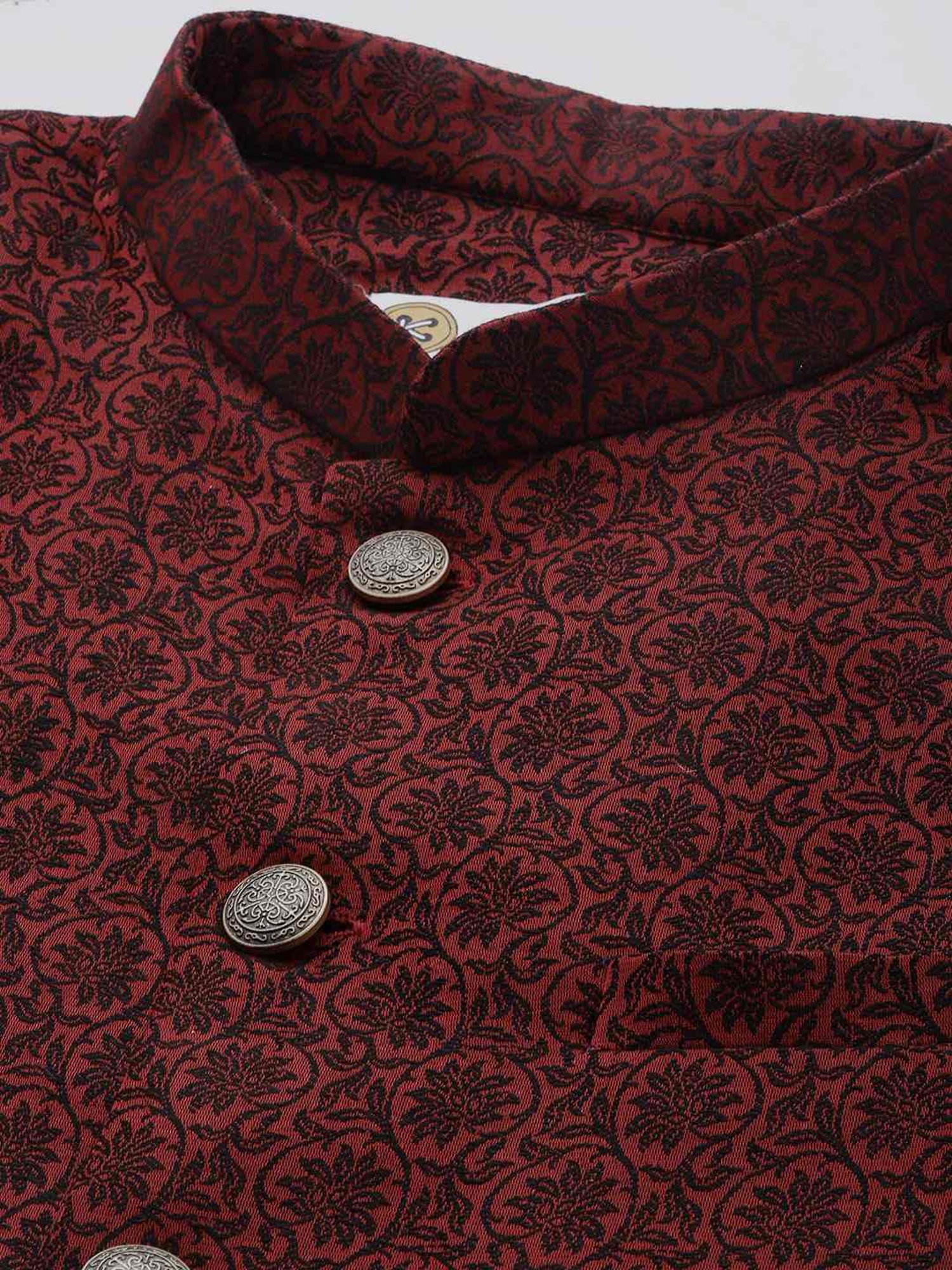 KISAH PLUS Maroon Regular Fit Jacquard Sherwani Set