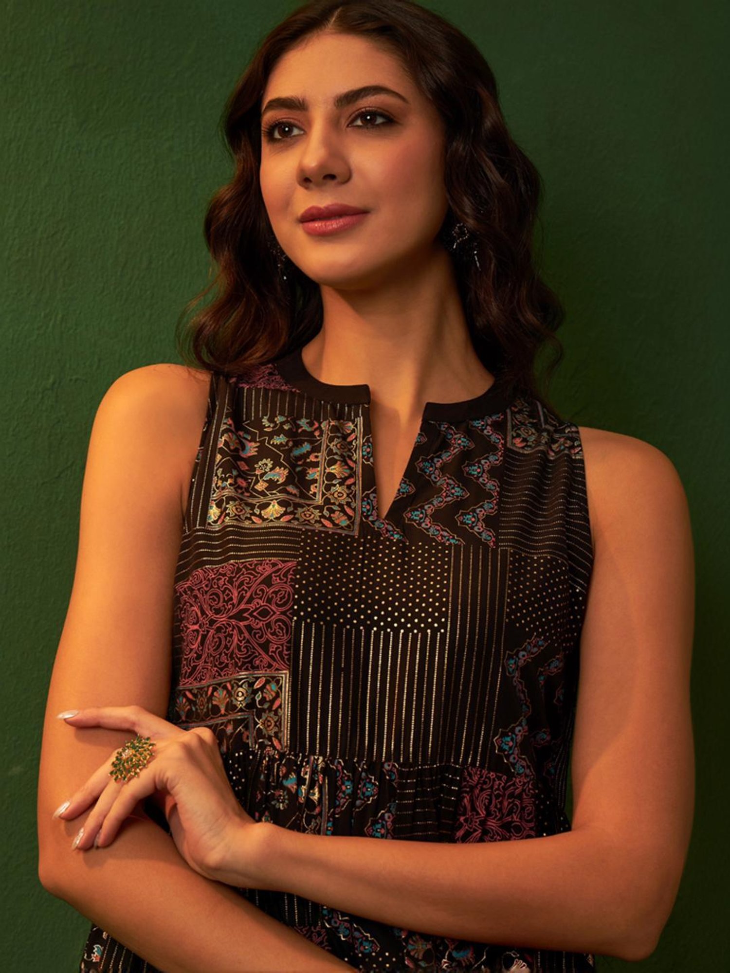 Ziyaa Black Printed A-Line Dress