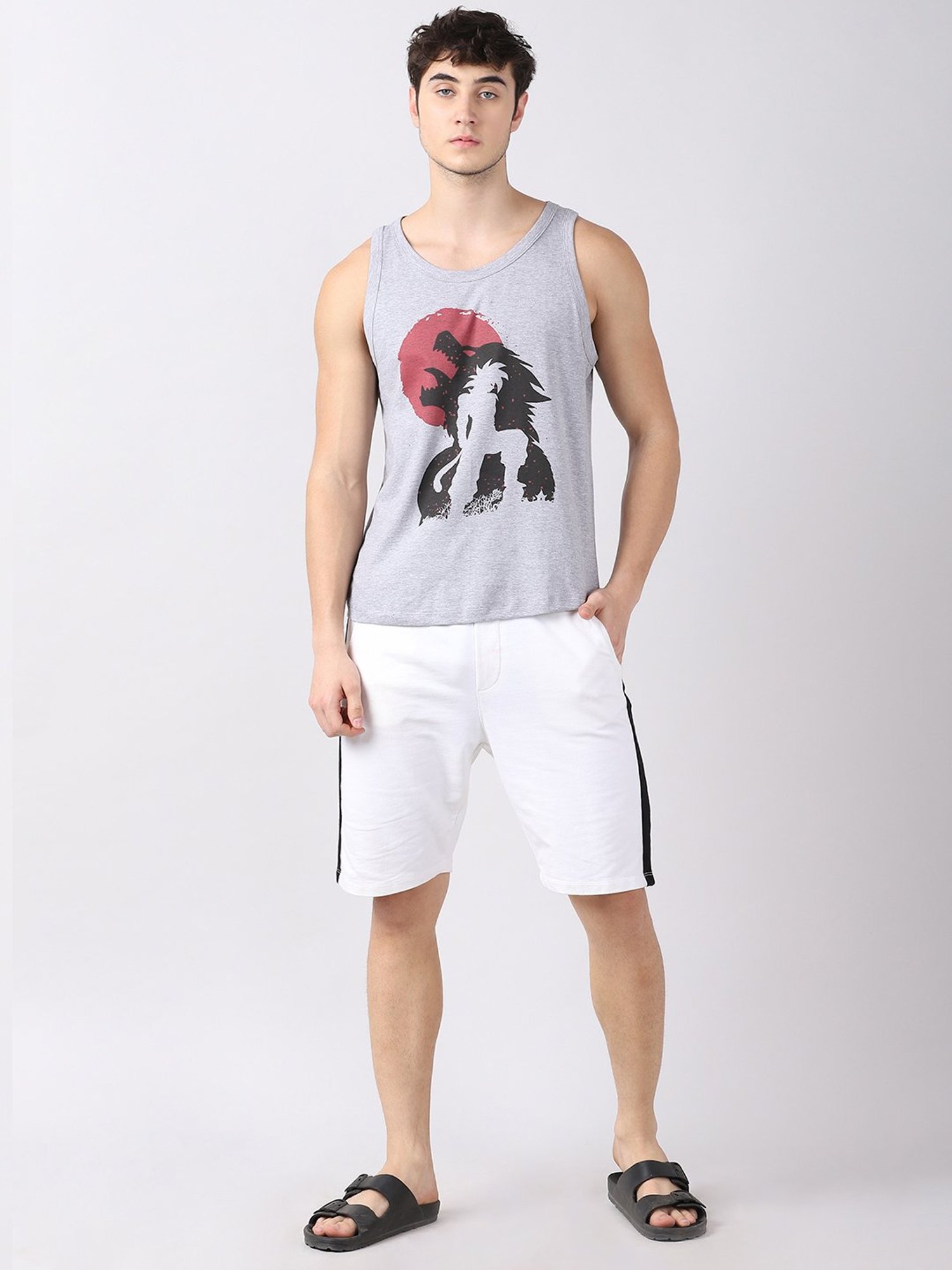 Bushirt Anime Grey Printed Cotton Vest
