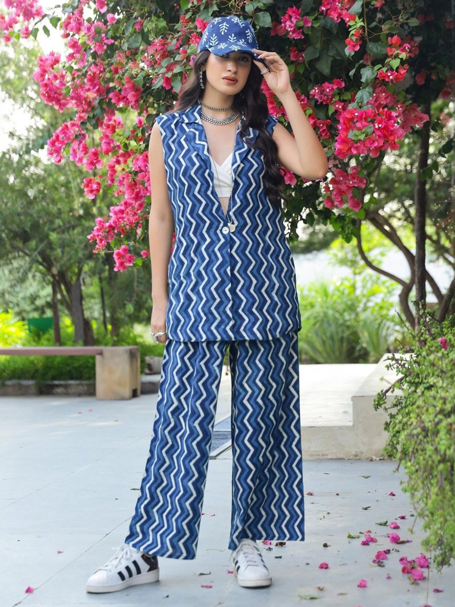 Gulaal Indigo Chevron Dabu Print Jacket with Pant
