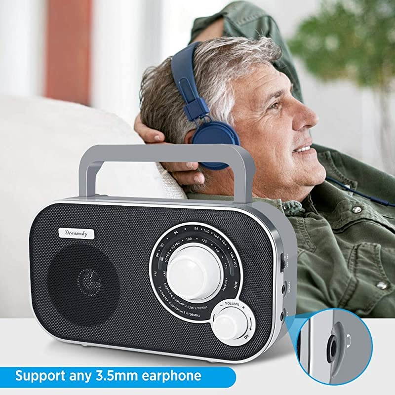 Portable AM FM Radio with Great Reception Battery Operated Radio AC Outlet Powered Radios with Headphone Jack Handheld Transistor Radios Small Gifts for Seniors Emergency Indoor Outdoor