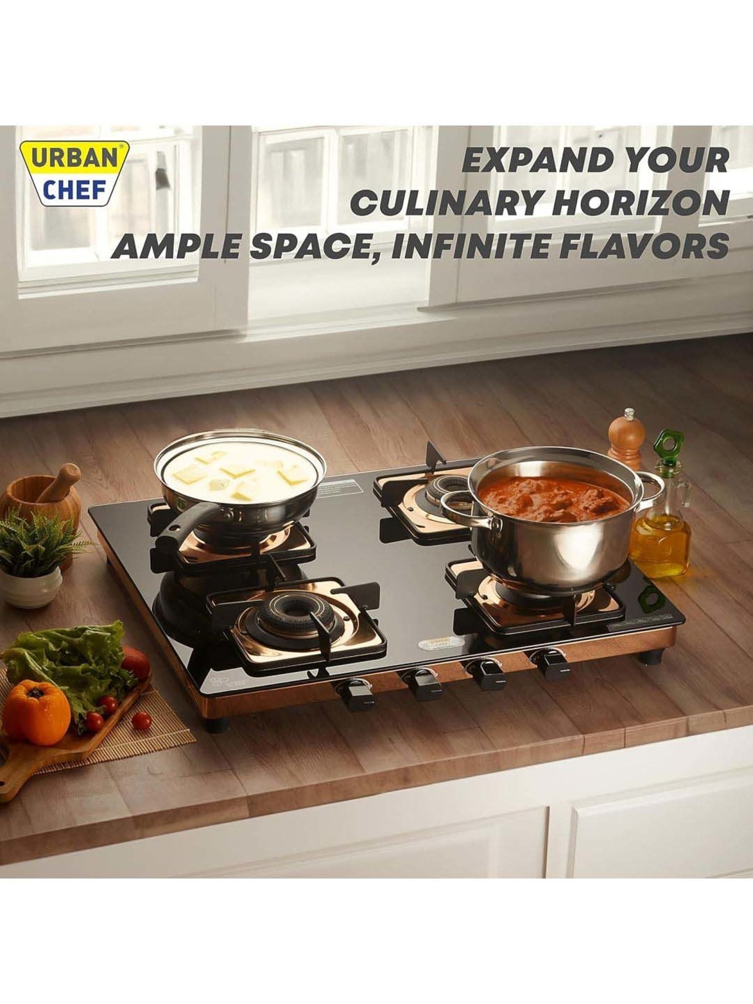 Urban Chef Gas Stove with 4 burners ( Rose Gold )