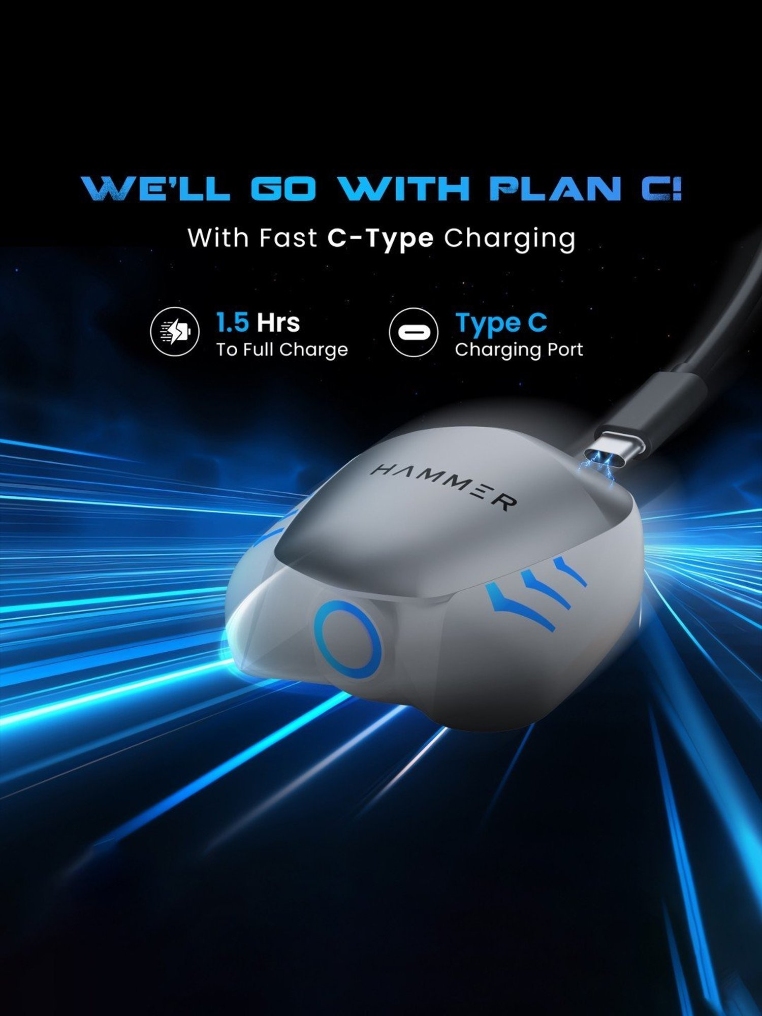 Hammer Arcade in-Ear Earbuds with RGB Lights,50ms Low Latency, 20H Playtime(White, True Wireless)