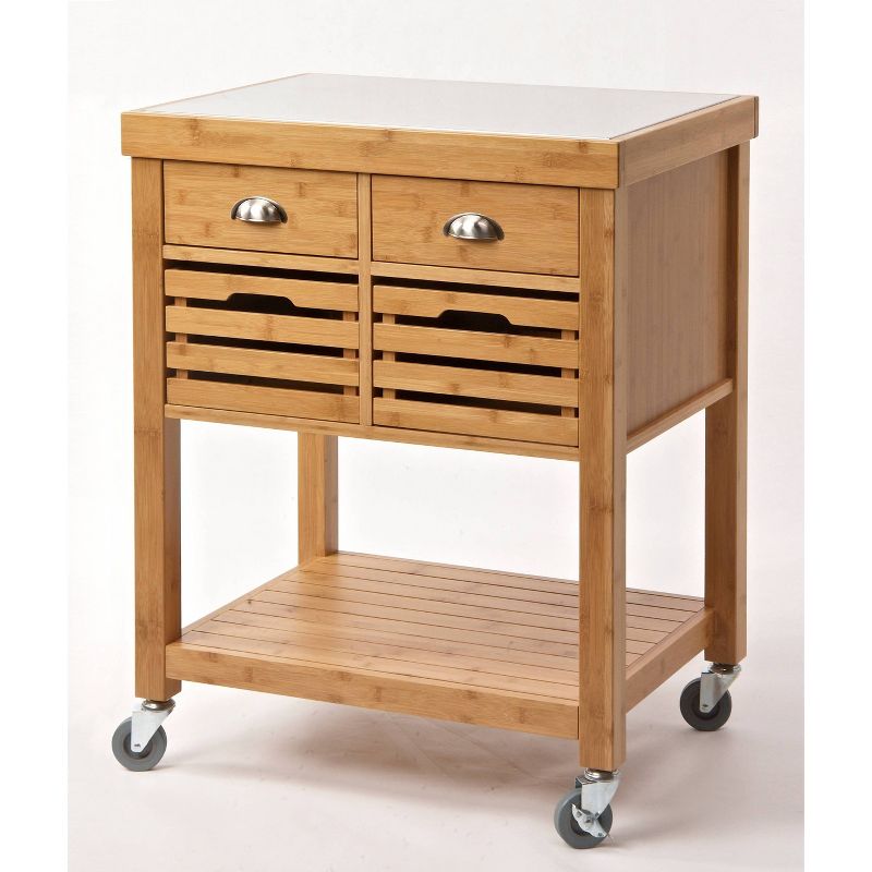 Kenta Bamboo Kitchen Cart with Stainless Steel Top Natural - Boraam