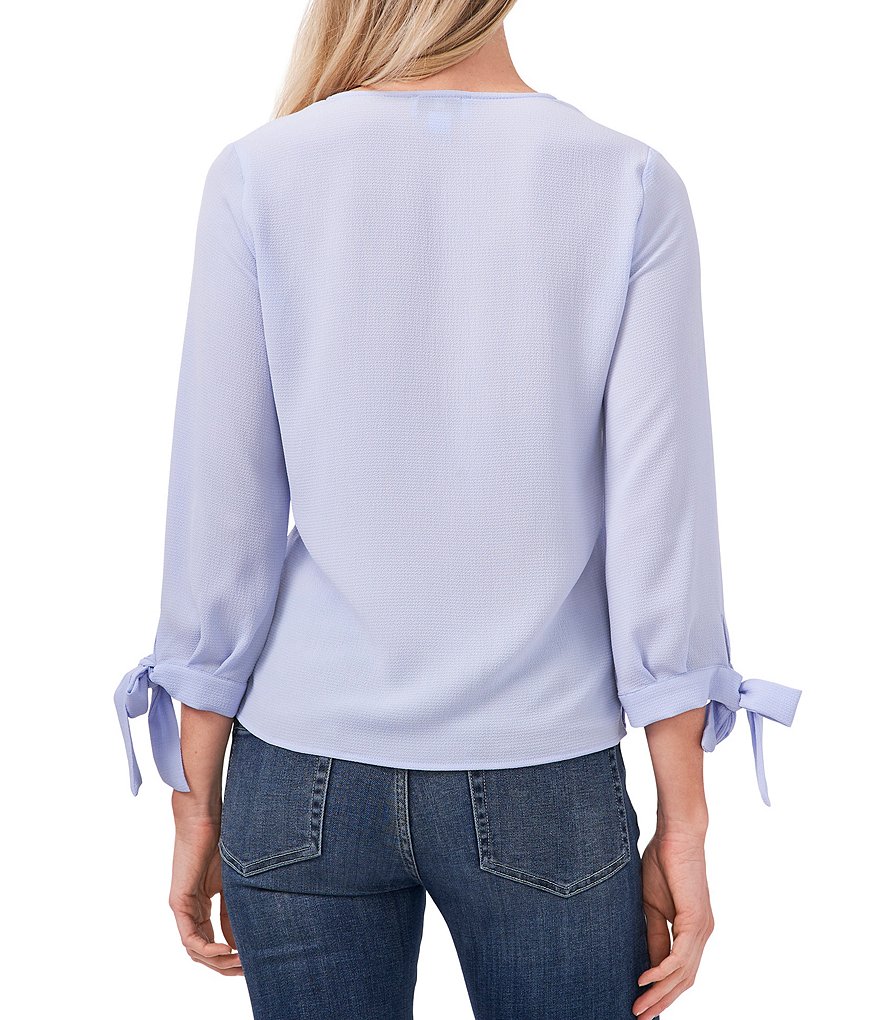 CeCe 3/4 Bow Tie Sleeve V-Neck Volume Blouse