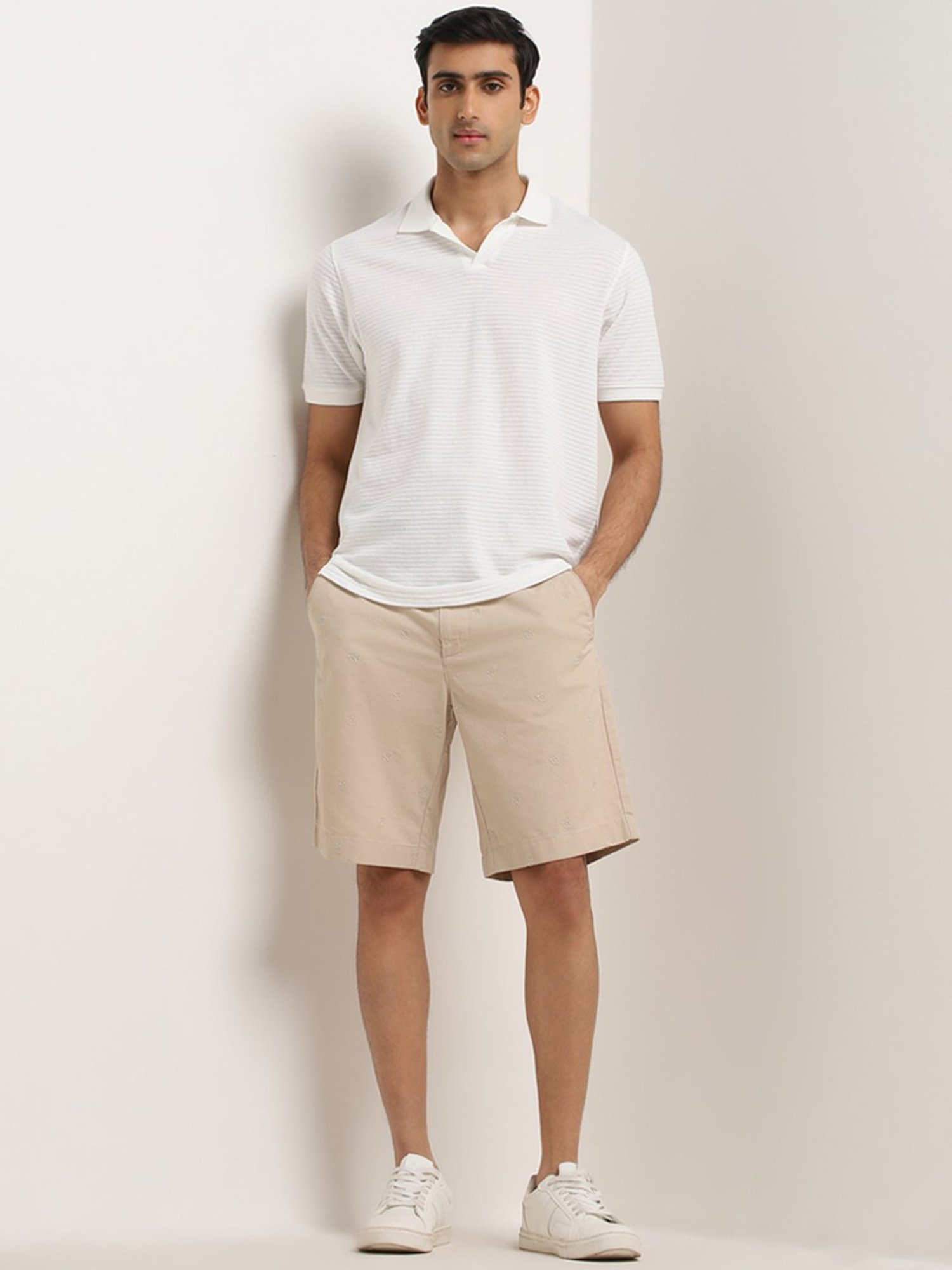 WES Casuals by Westside Beige Relaxed-Fit Mid-Rise Cotton Shorts