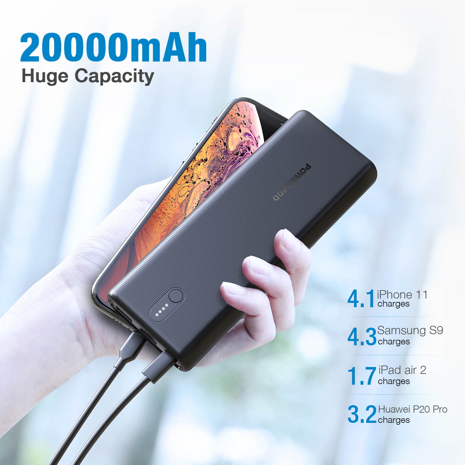 Poweradd Pilot X7 Large Capacity 20000mAh Portable Mobile Charger Powerbank With LEDFlashlight For CellPhone