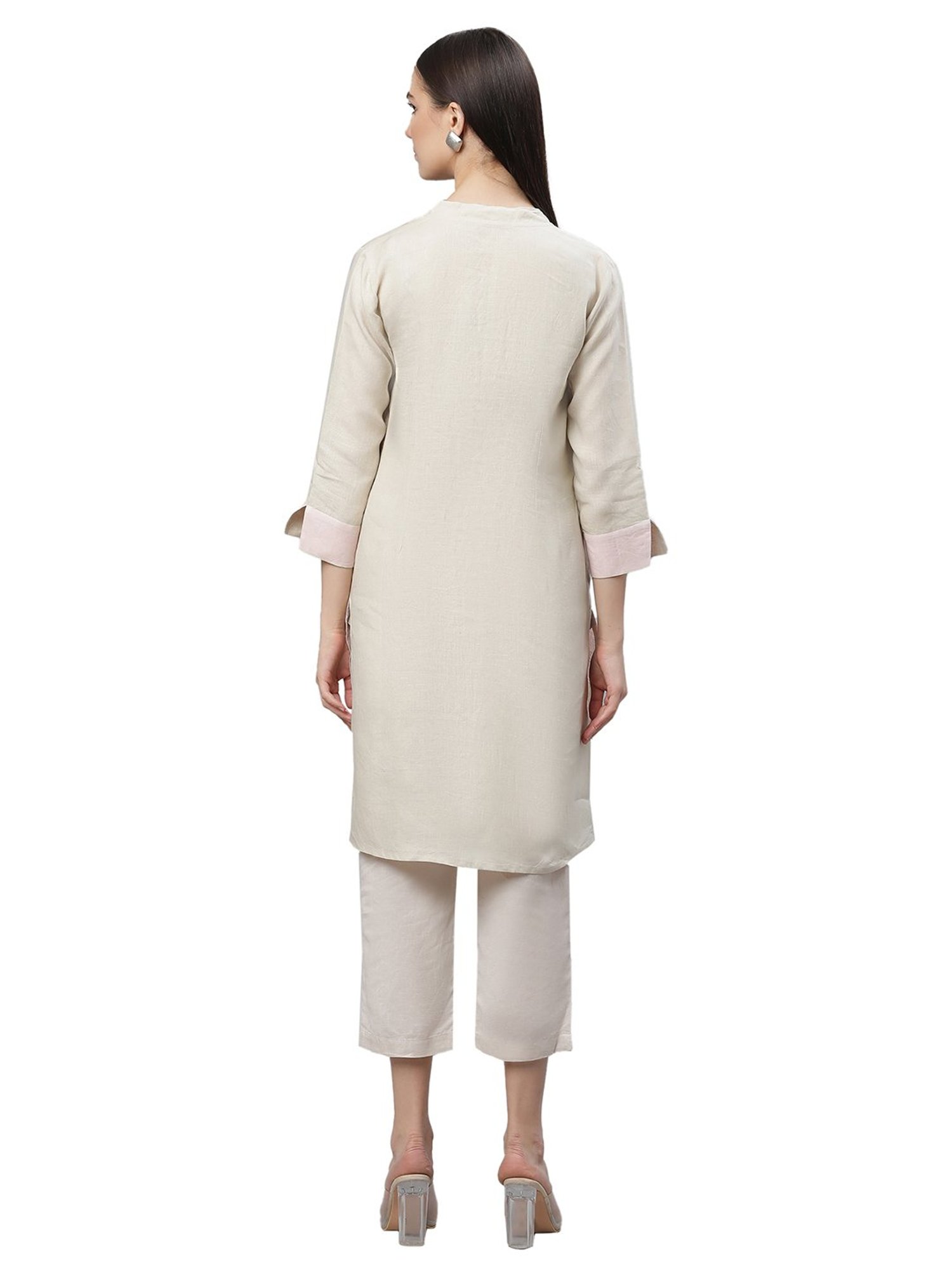 Linen Club Woman Beige Linen A Line Kurta