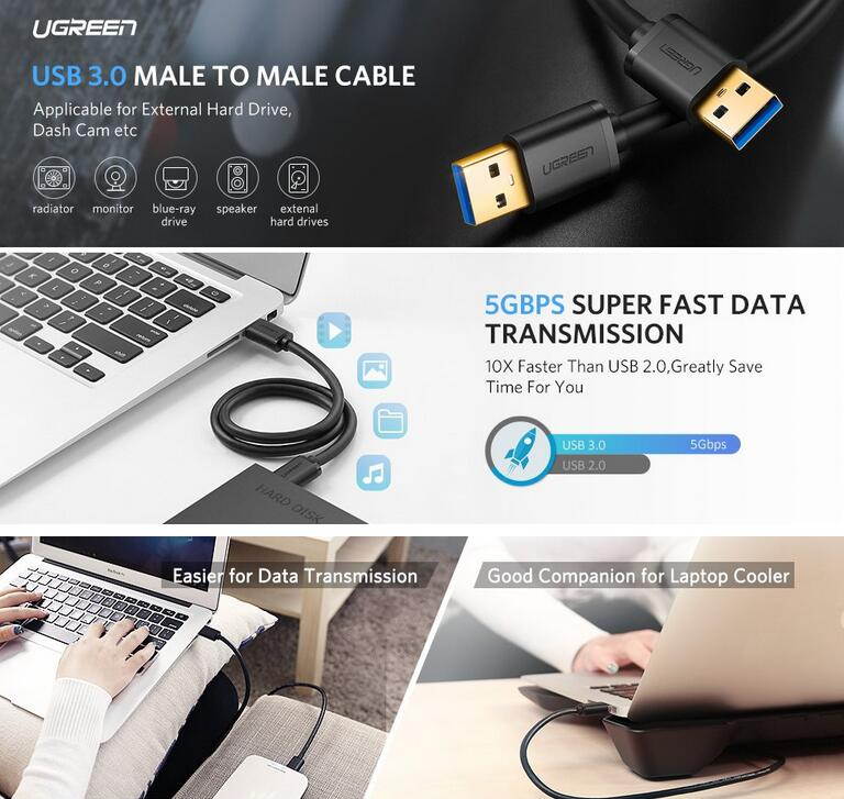 Jansicotek USB 3.0 Cable (USB to USB Cable Male to Male) for External Hard Drives, Modems, Printers, Cameras, Computer, Laptop & More (3.3 Feets, 1m)