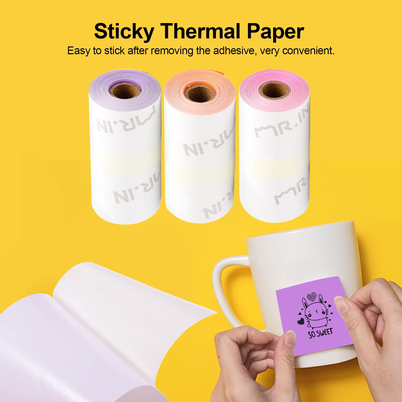 Aibecy 3 Rolls Self-Adhesive Thermal Paper Black on Purple/Rose Red/Orange 50mm*3.5m Compatible with Phomemo M02/M02S Thermal Printers