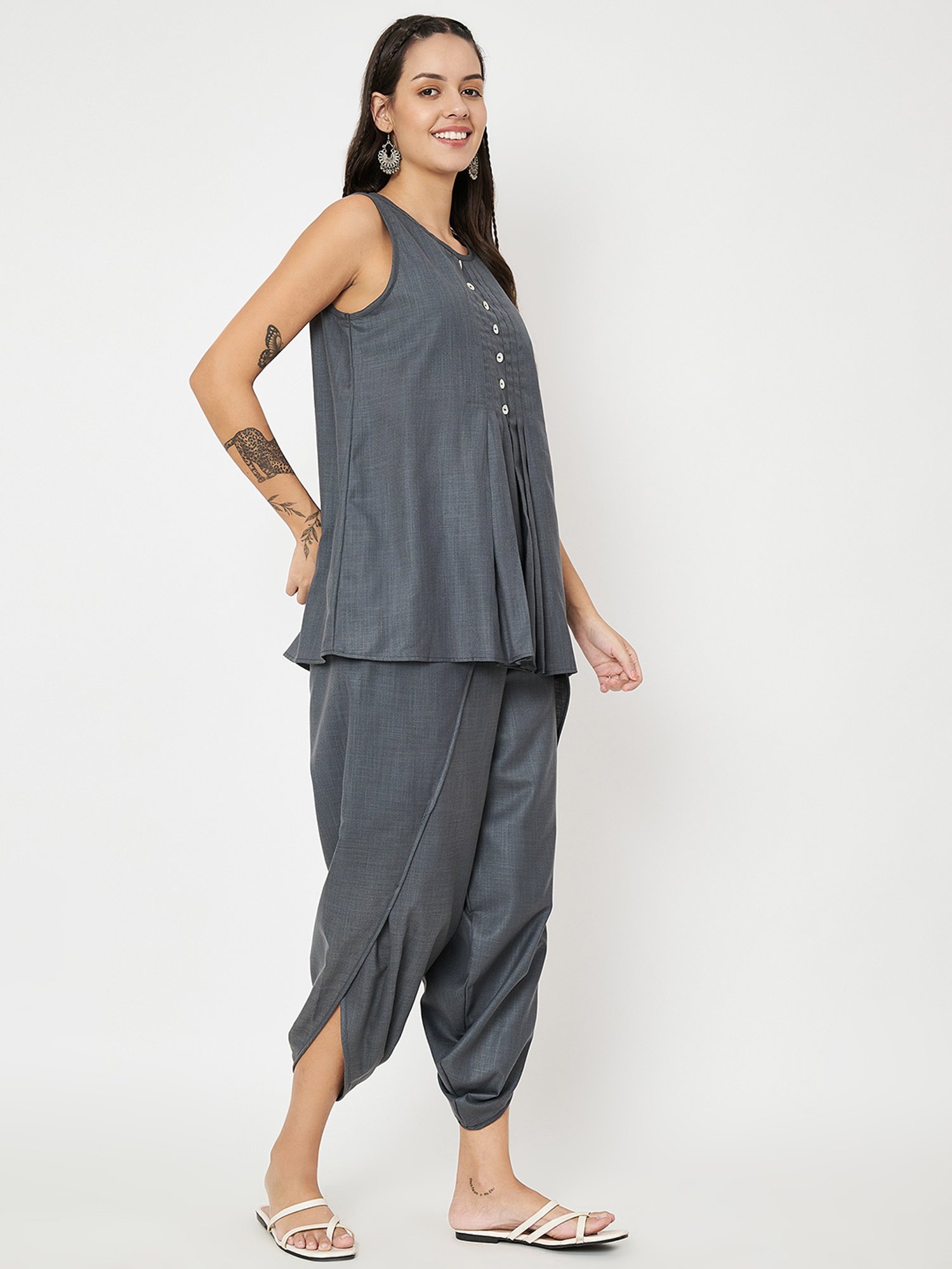 9rasa Grey Tunic & Dhoti Set