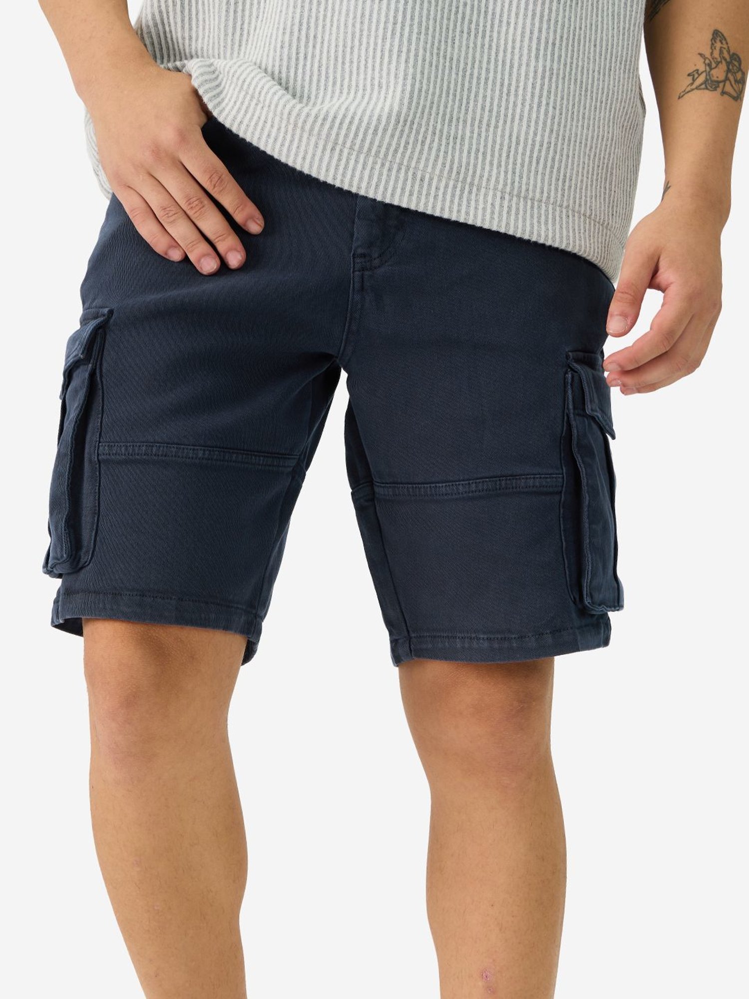 The Souled Store Navy Regular Fit Cargo Shorts