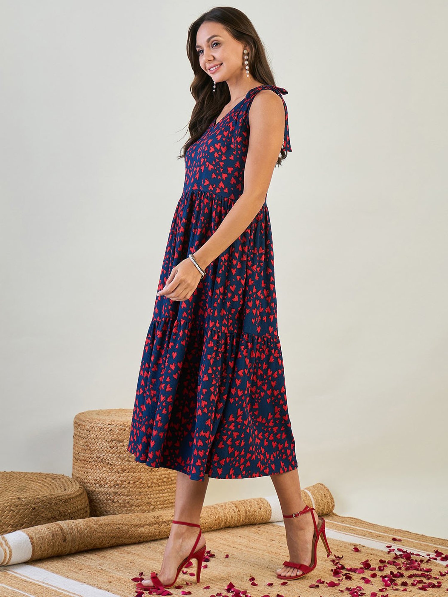 The Kaftan Company Blue Printed Fit & Flare Dress