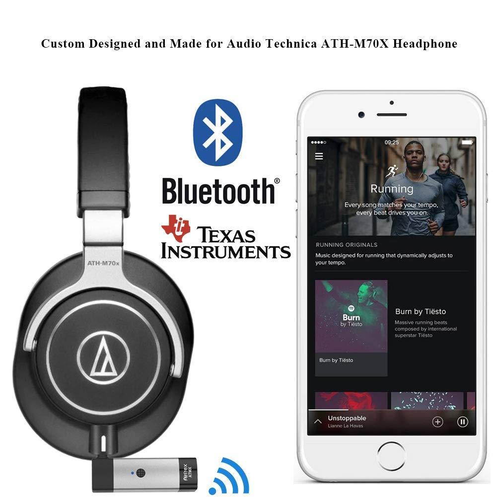 Airfrex Wireless Bluetooth Adapter Receiver with Microphone and 2.5mm Jack for Audio Technica ATH-M50X and ATH-M40X and ATH-M70X Headphones, Audio Technica Headphone Cable Cord Replacement Connector