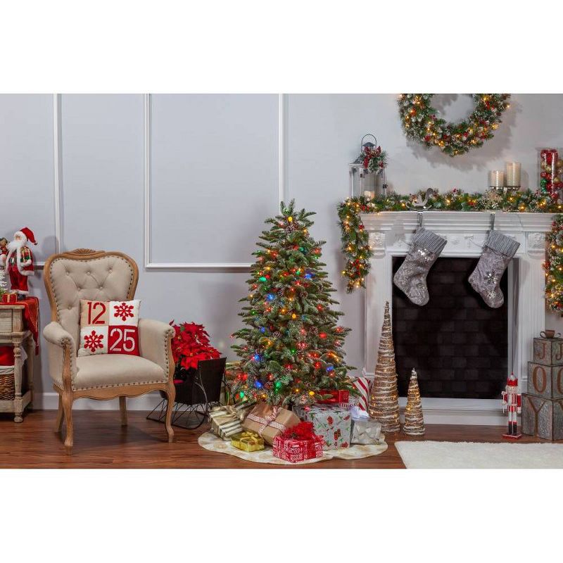 4ft Sterling Tree Company Natural Cut Pre-Lit LED Flocked Smoky Mountain Pine Tree with Pine Cone Accents Artificial Christmas Tree