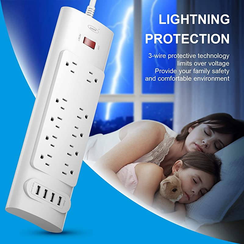 Power Strip with USB Ports  Surge Protector with 10 AC Outlets and 4 USB Charging Ports1625W13A 2100 Joules 6 Feet Long Extension Cord for Smartphone Tablets HomeOffice Hotel White