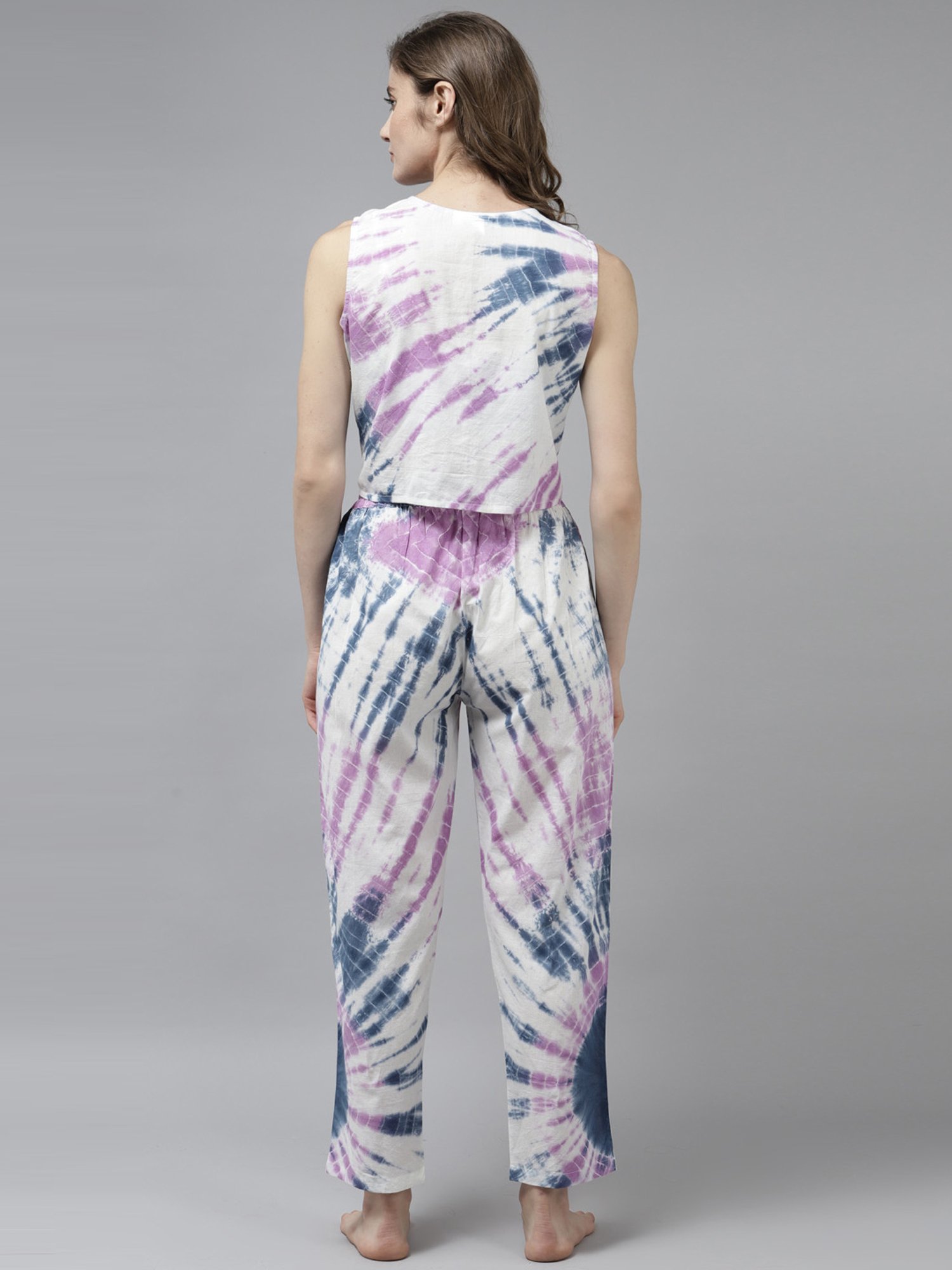 Prakrti White Cotton Printed Crop Top Pant Set