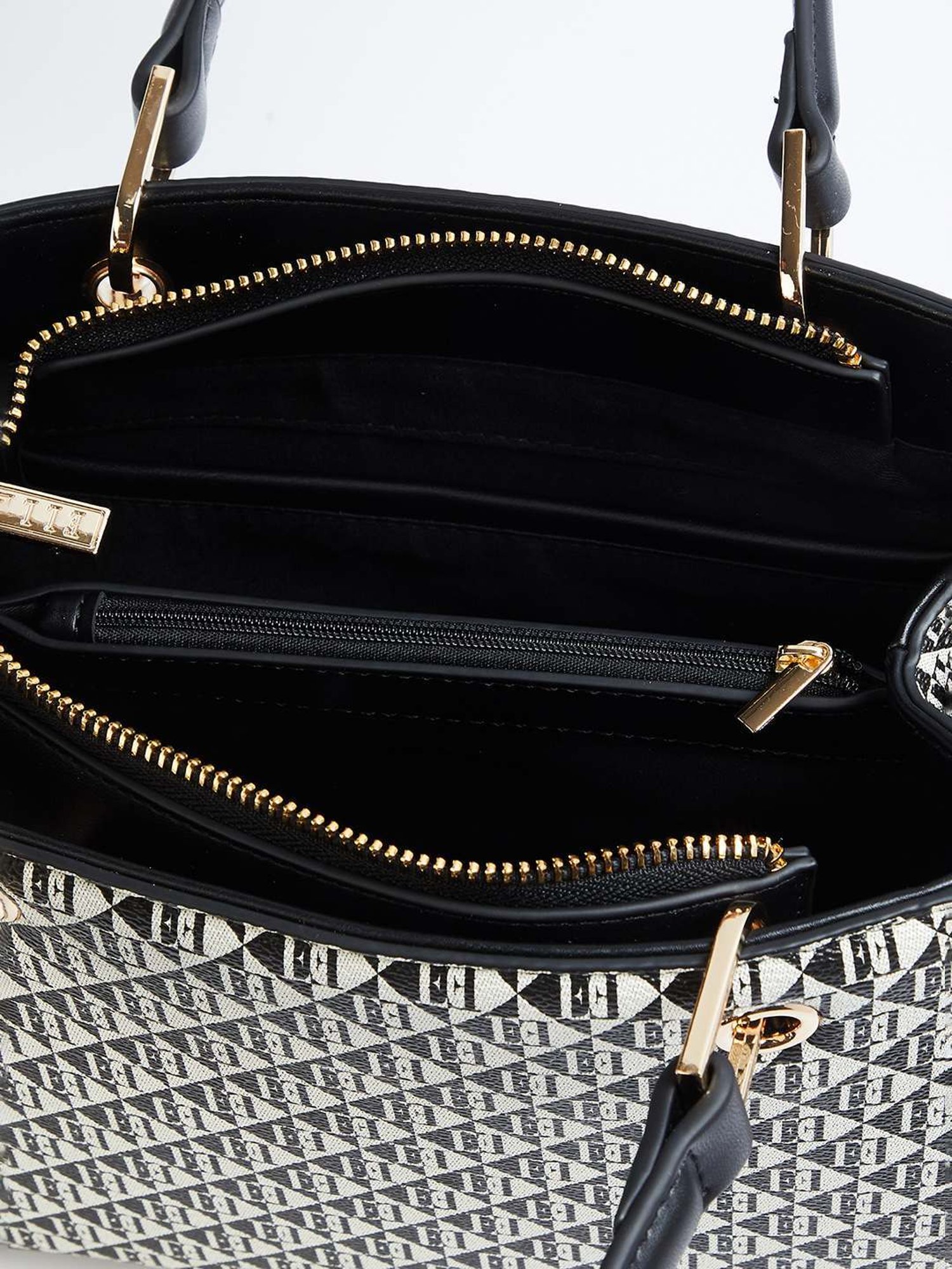 Elle White & Balck Printed Handbag