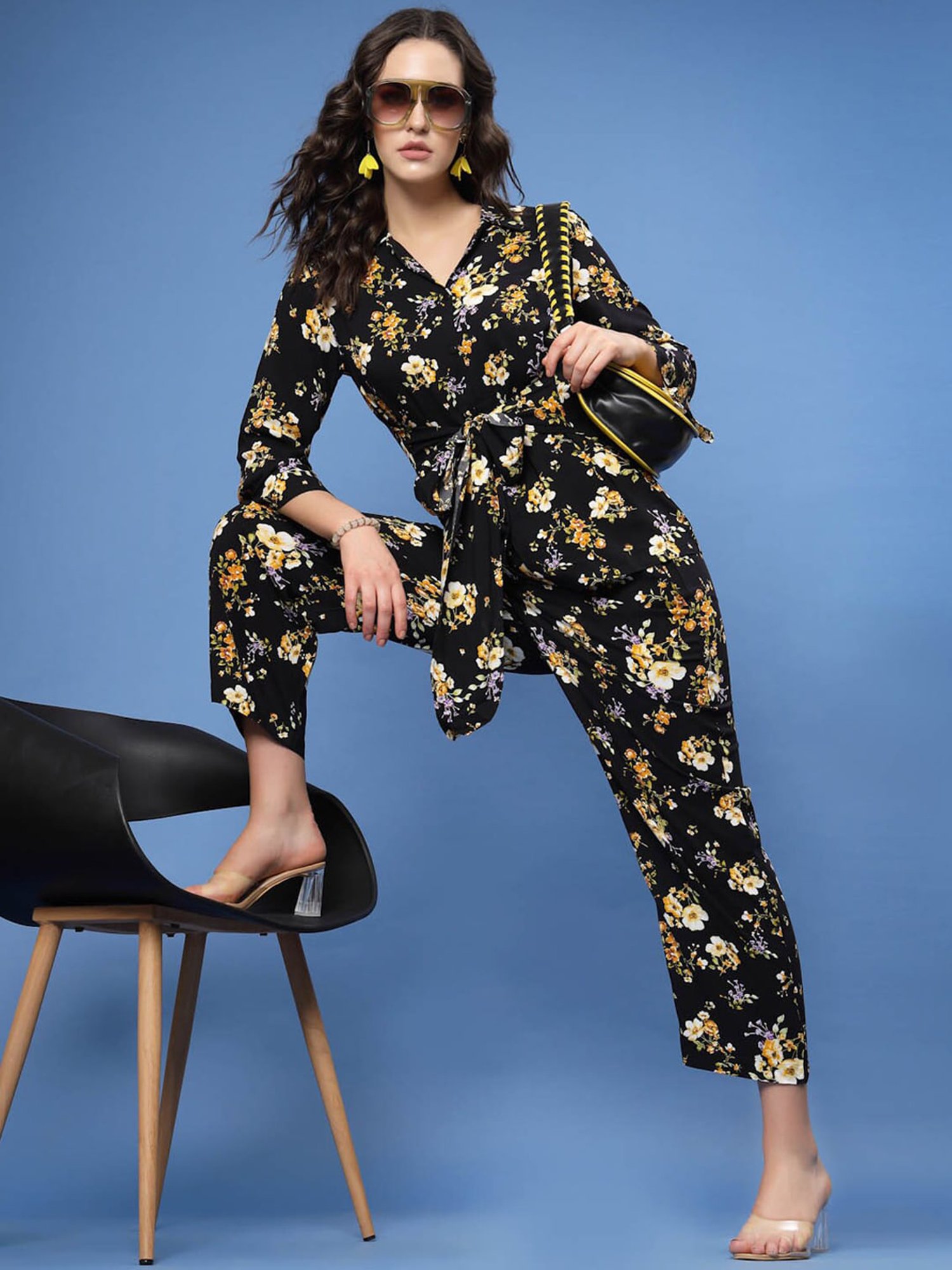Melon by PlusS Black Floral Print Top With Trousers