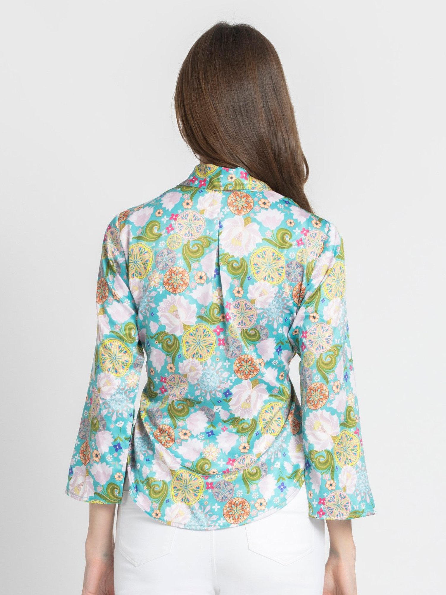 SHAYE Green & White Floral Print Top