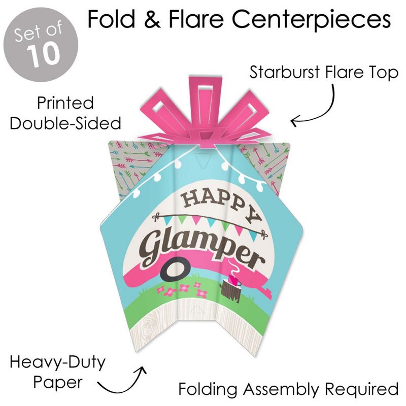 Big Dot of Happiness Let's Go Glamping - Table Decorations - Camp Glamp Party or Birthday Party Fold and Flare Centerpieces - 10 Count