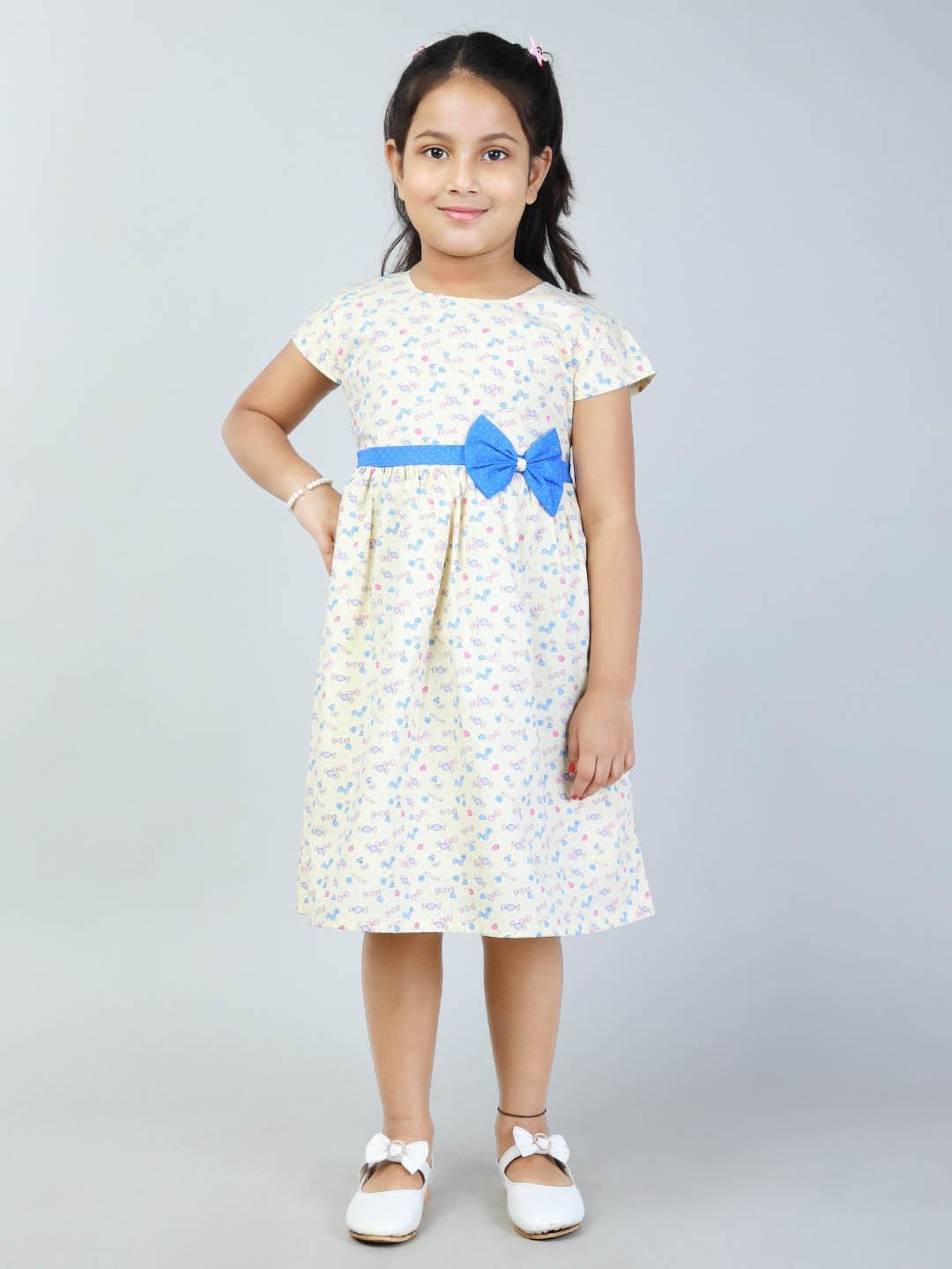 Todd N Teen Kids Light Yellow Printed Frock