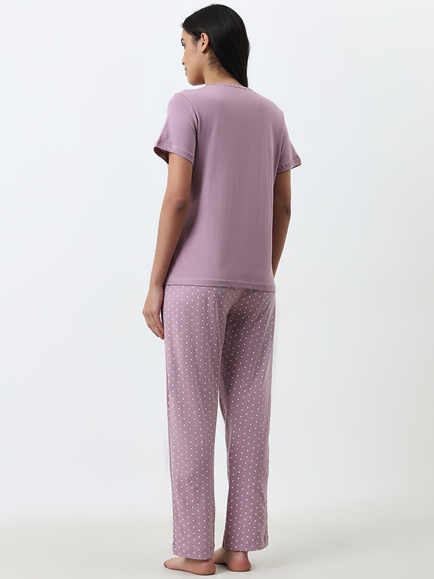 Wunderlove by Westside Pink Dots Printed Cotton Pyjamas Set In A Bag