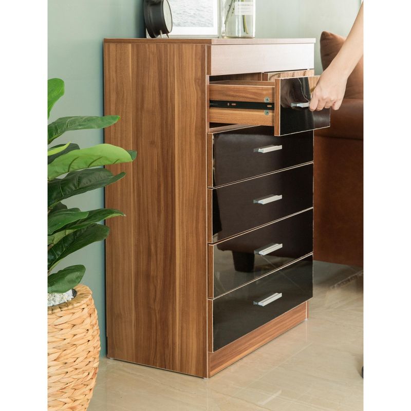 Basicwise Modern Wooden Chest with 4+2 Drawers, Natural and Black