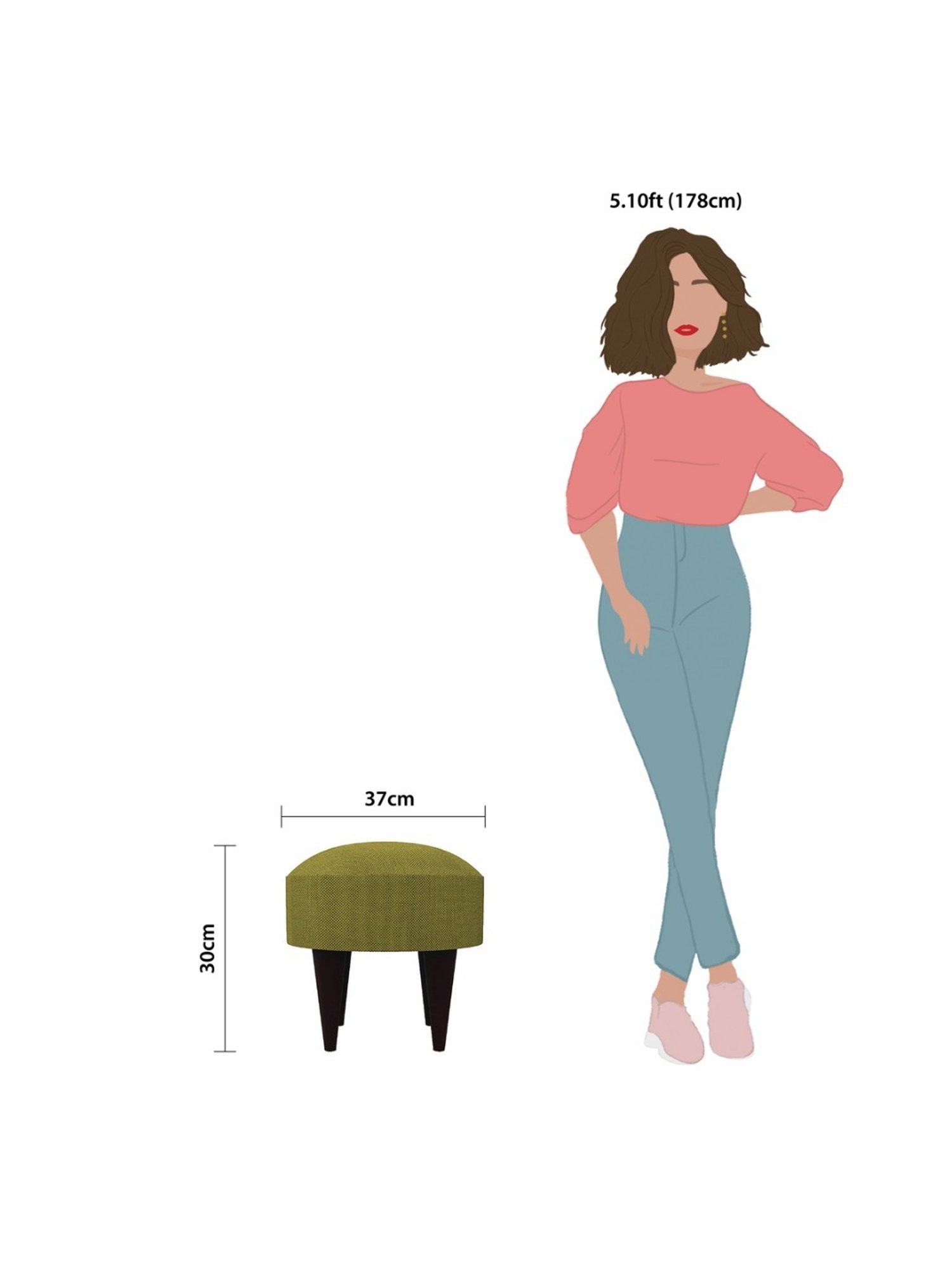 Chumbak Begum Savanna Solid Green Wood Foot Rest Ottoman