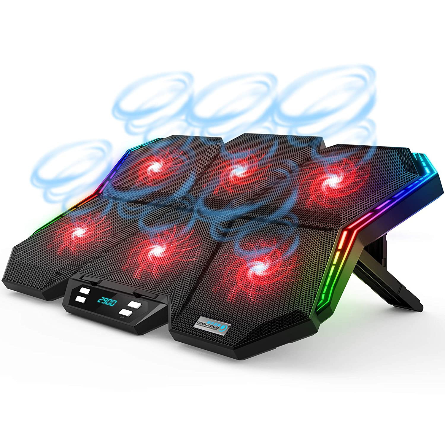RGB Laptop Cooling Pad Gaming Laptop Cooler with 12-Mode, 6 High-Speed Quiet Fans, LED Screen Control Panel, Colorful LED Lights, 7 Heights Stand, 2 USB Ports, Compatible up to 17 Inch Laptop