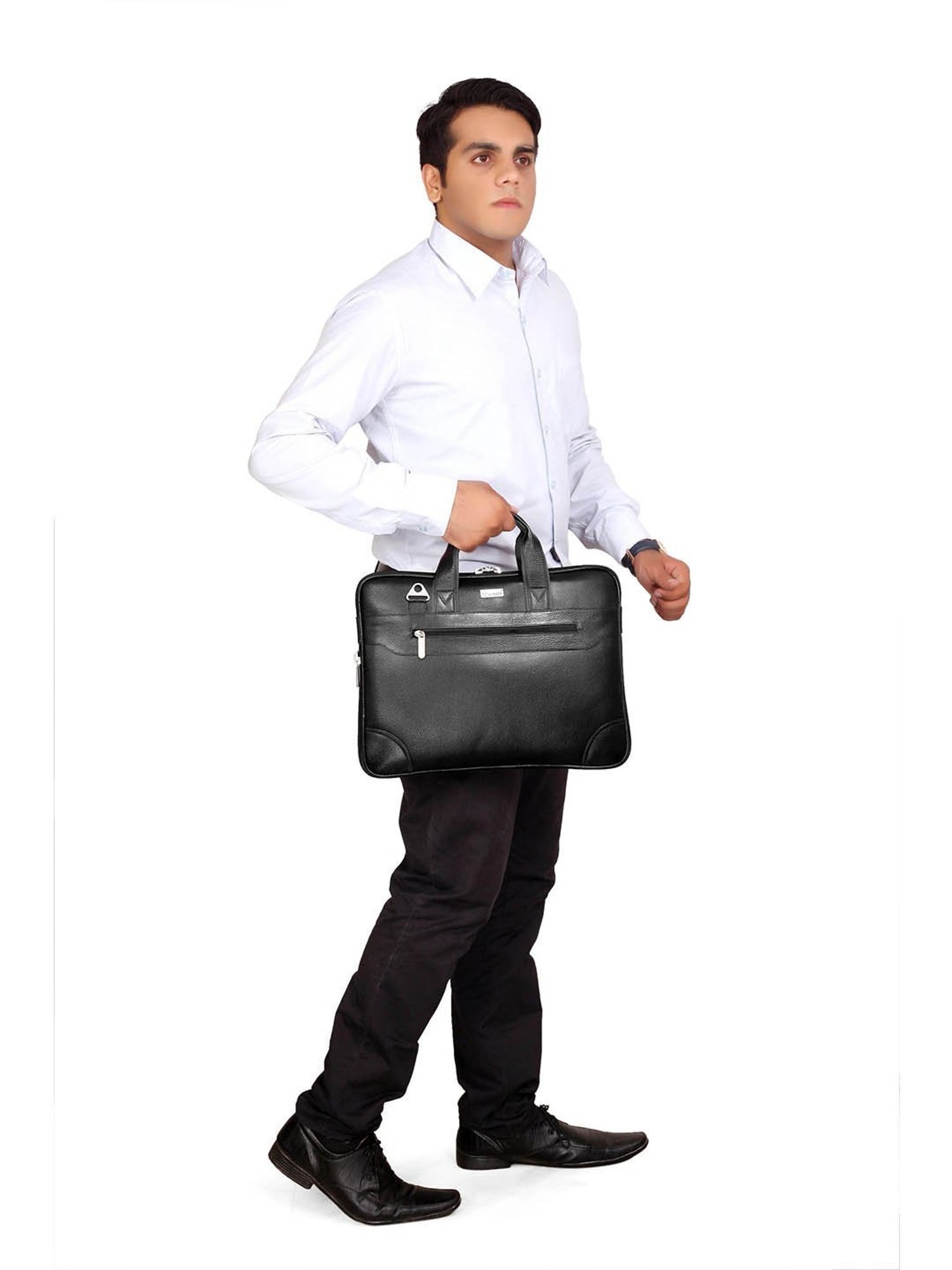 SCHARF Sir Dom  Black Leather Medium Laptop Messenger Bag - 15.6 inches